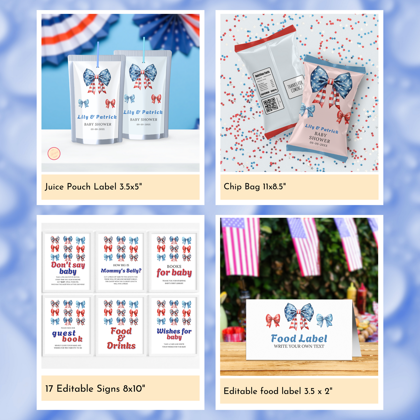 Patriotic Baby Shower Template Bundle