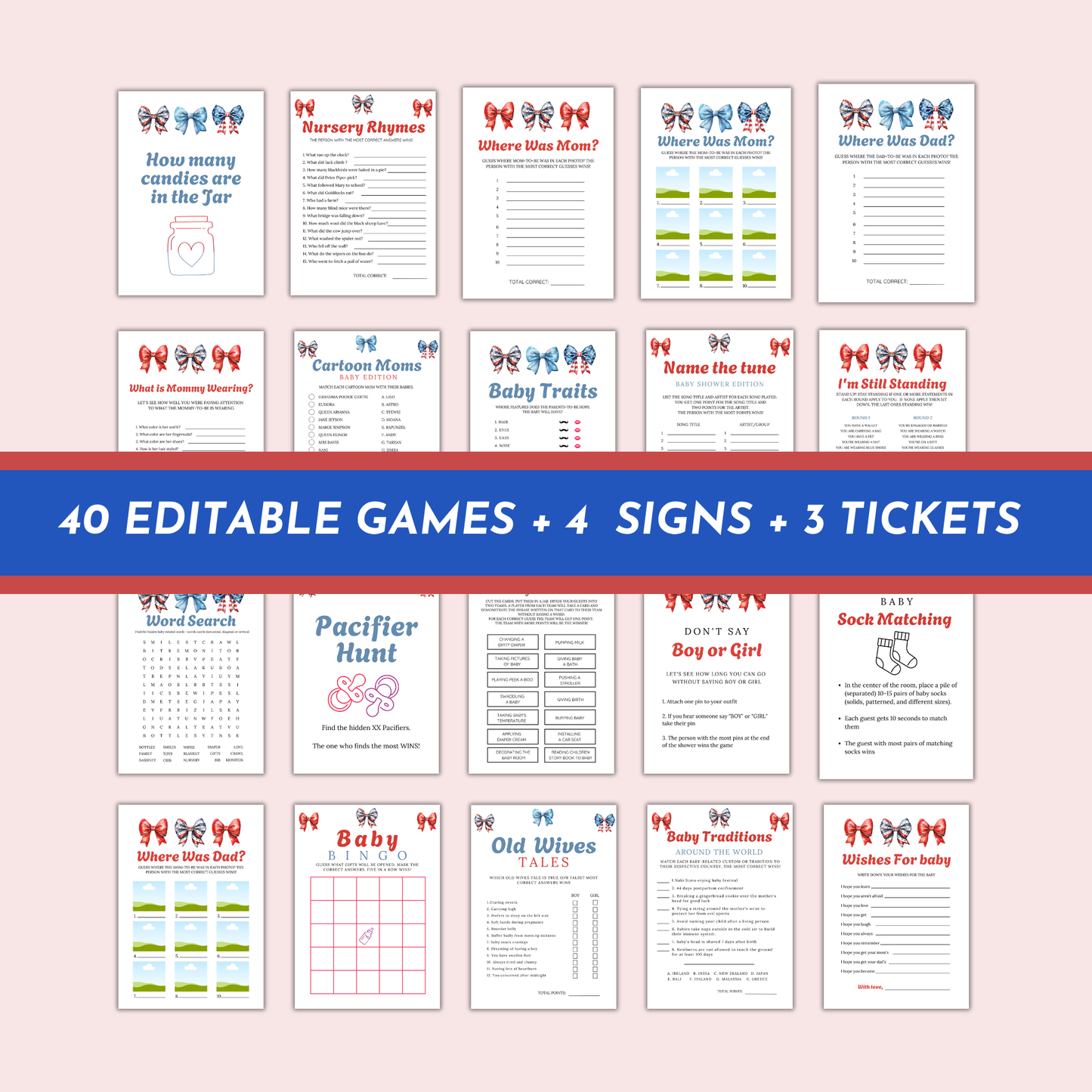 40 Patriotic Baby Shower Game - Bows