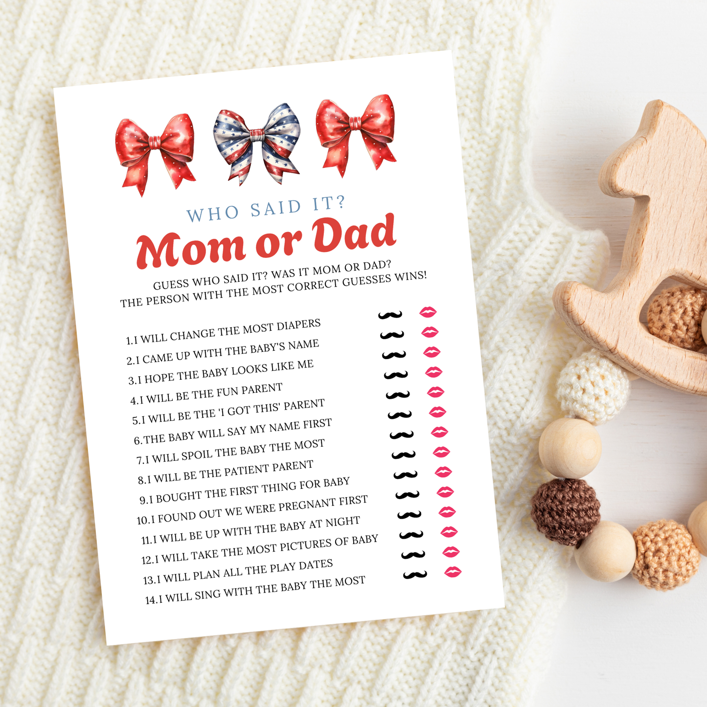 40 Patriotic Baby Shower Game - Bows