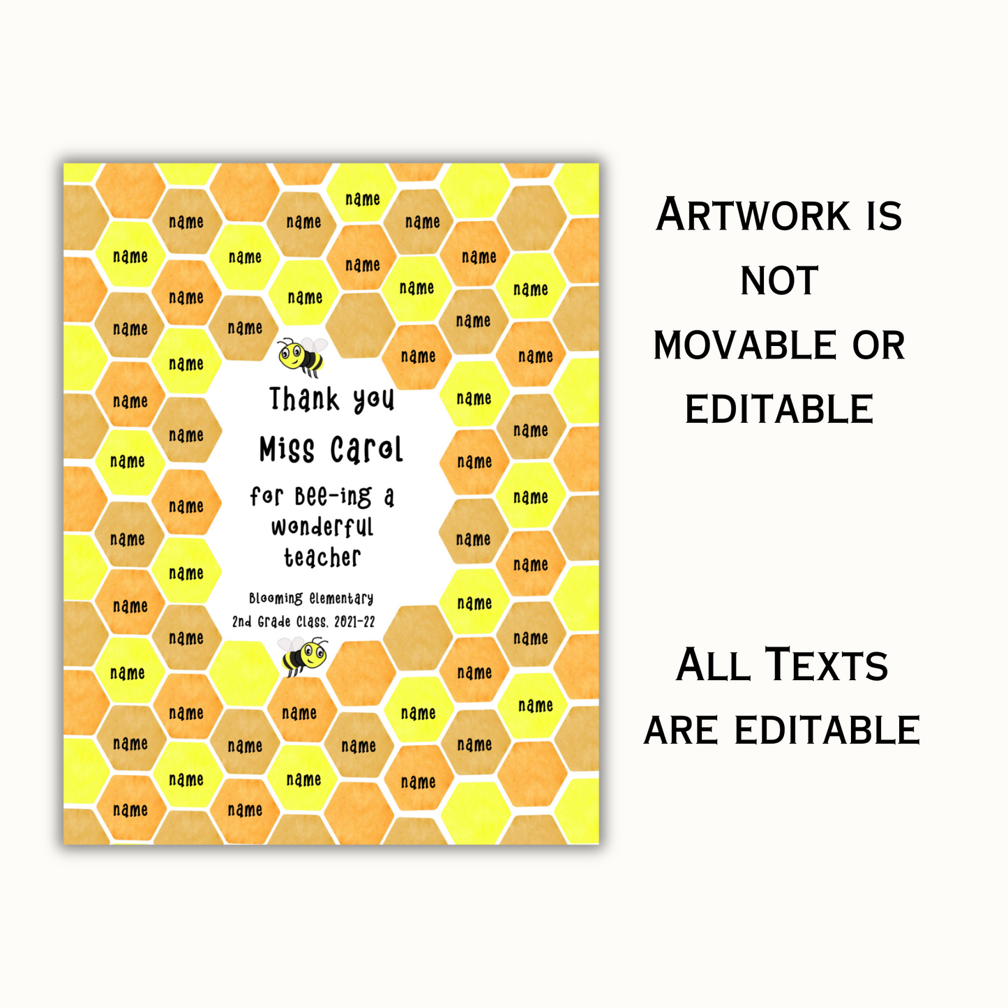 Bee Teacher Appreciation Printable - Editable Template