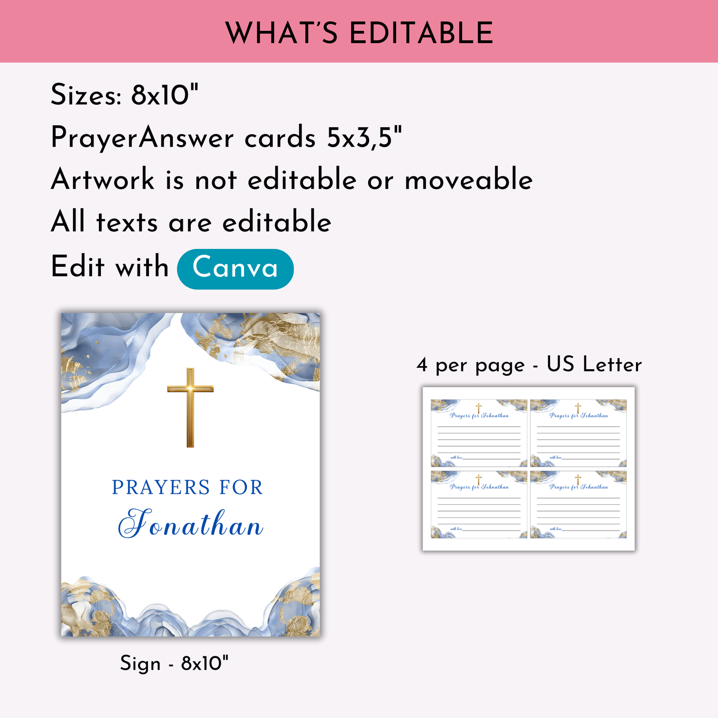 First Communion Prayer Sign and Card - Blue