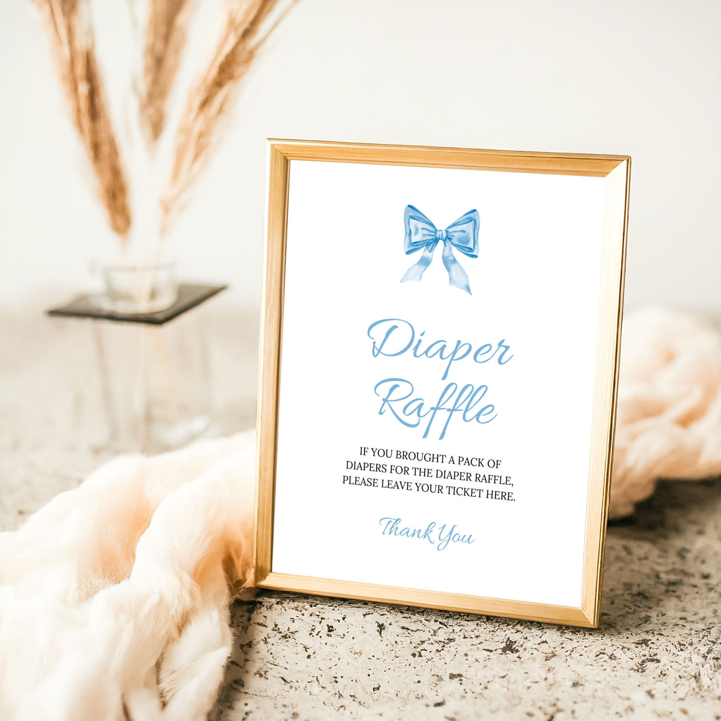 Diaper Raffle Sign and Card - Blue Bow