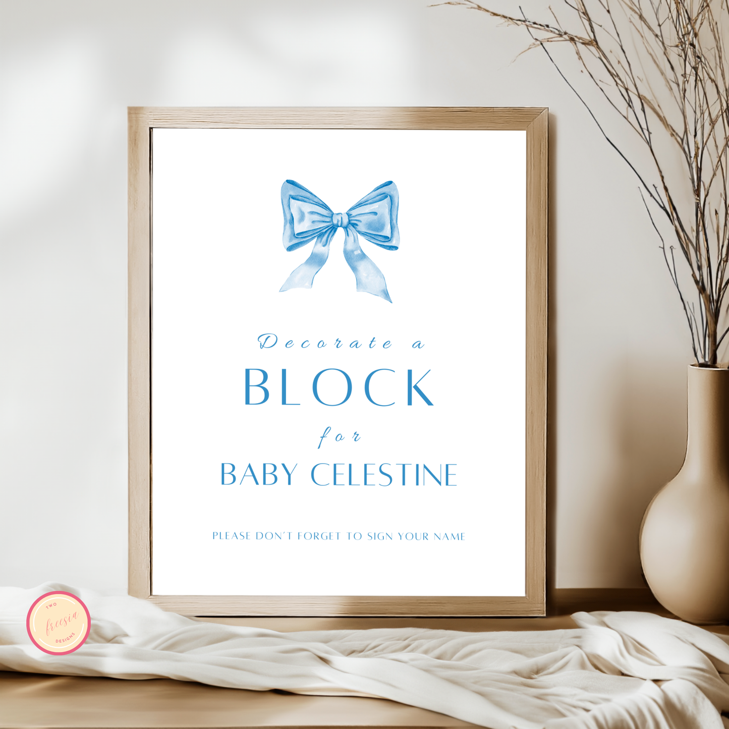 Decorate a block Sign - Blue Bow