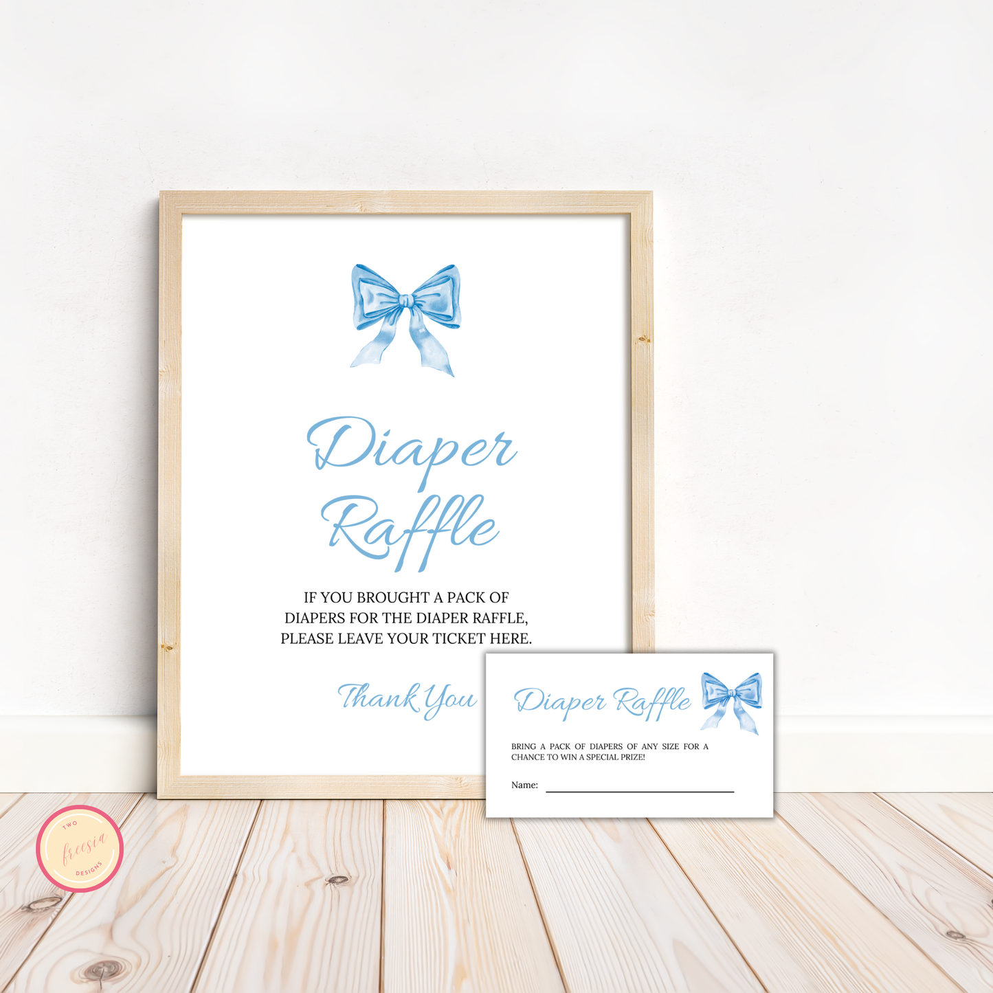 Diaper Raffle Sign and Card - Blue Bow