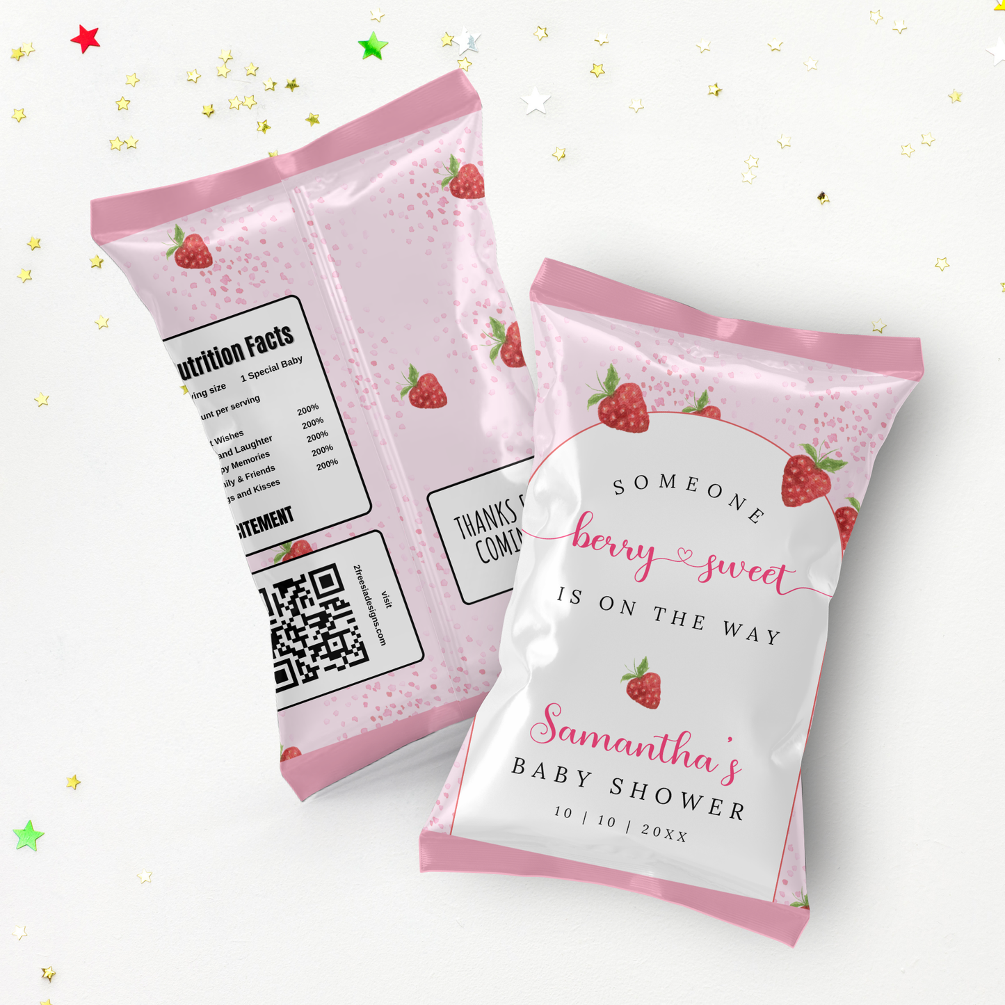Berry Sweet Baby Shower Chip Bag Template