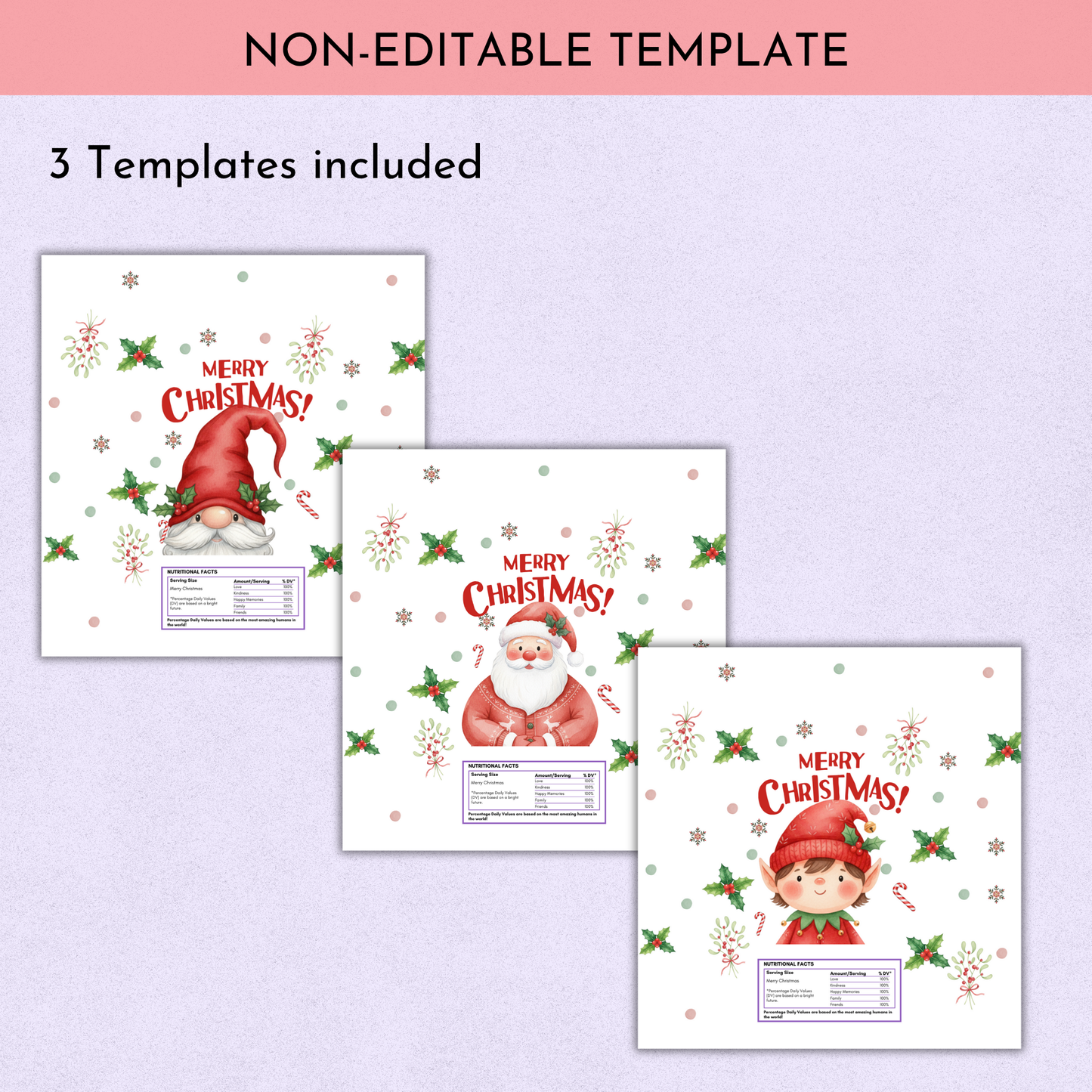 Merry Christmas Chocolate Wrapper Printable | Set of 3