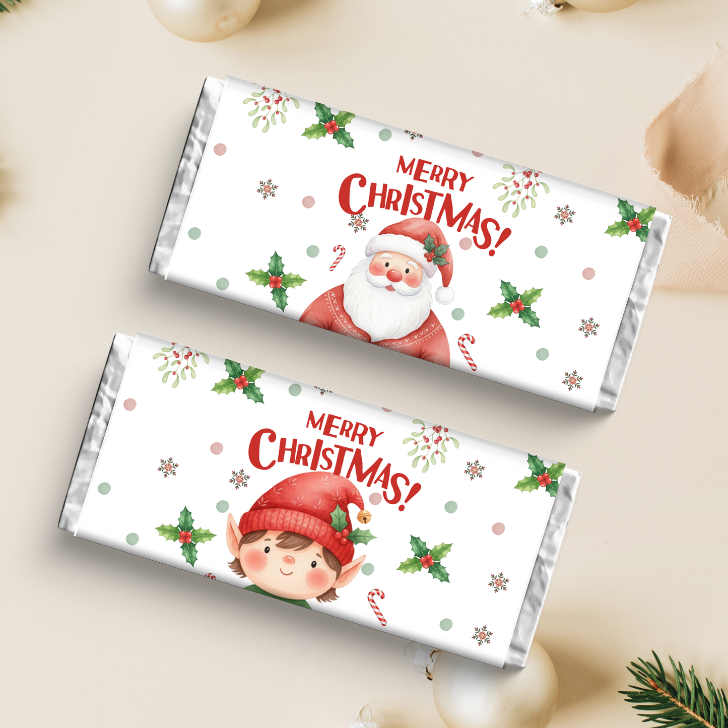 Merry Christmas Chocolate Wrapper Printable | Set of 3