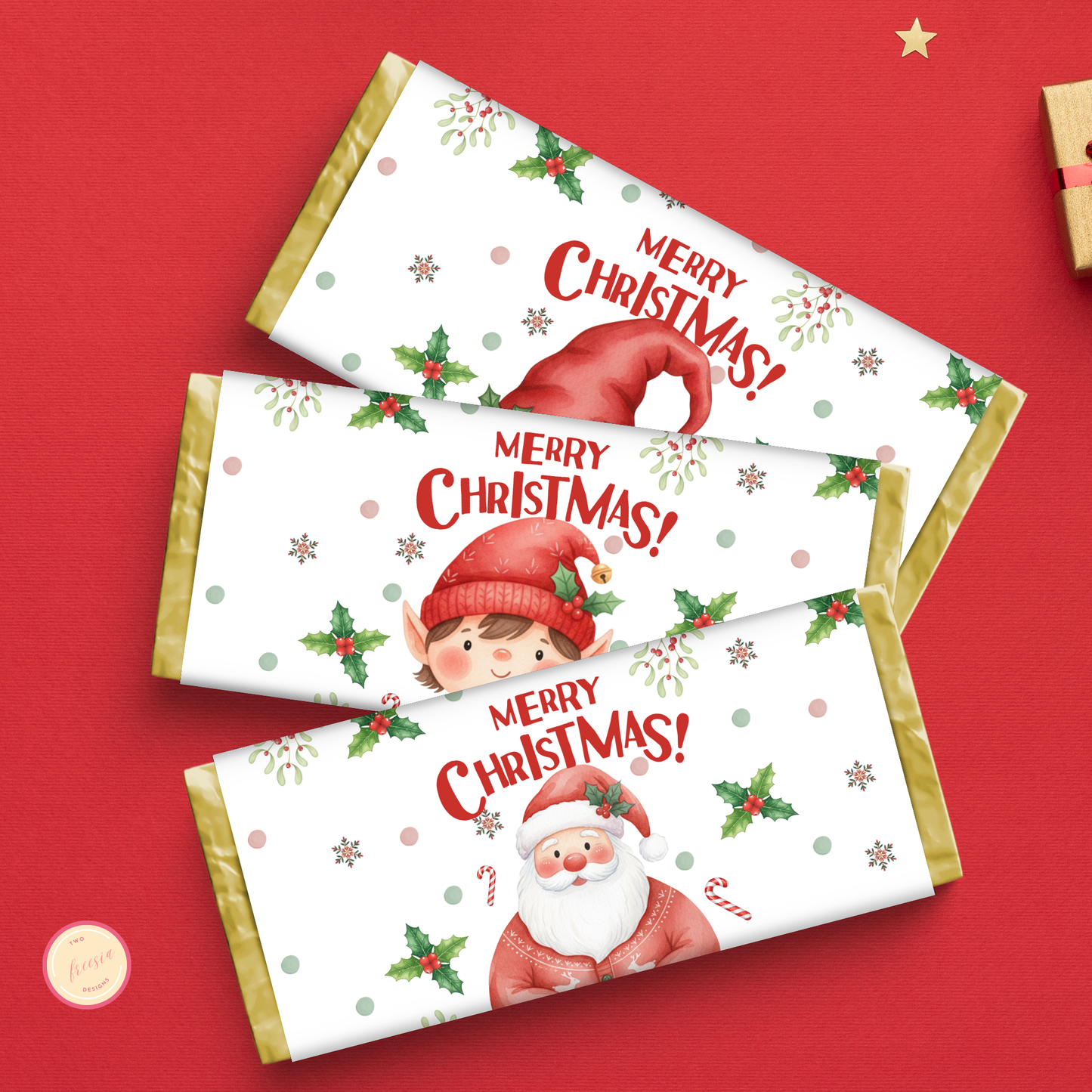 Merry Christmas Chocolate Wrapper Printable | Set of 3