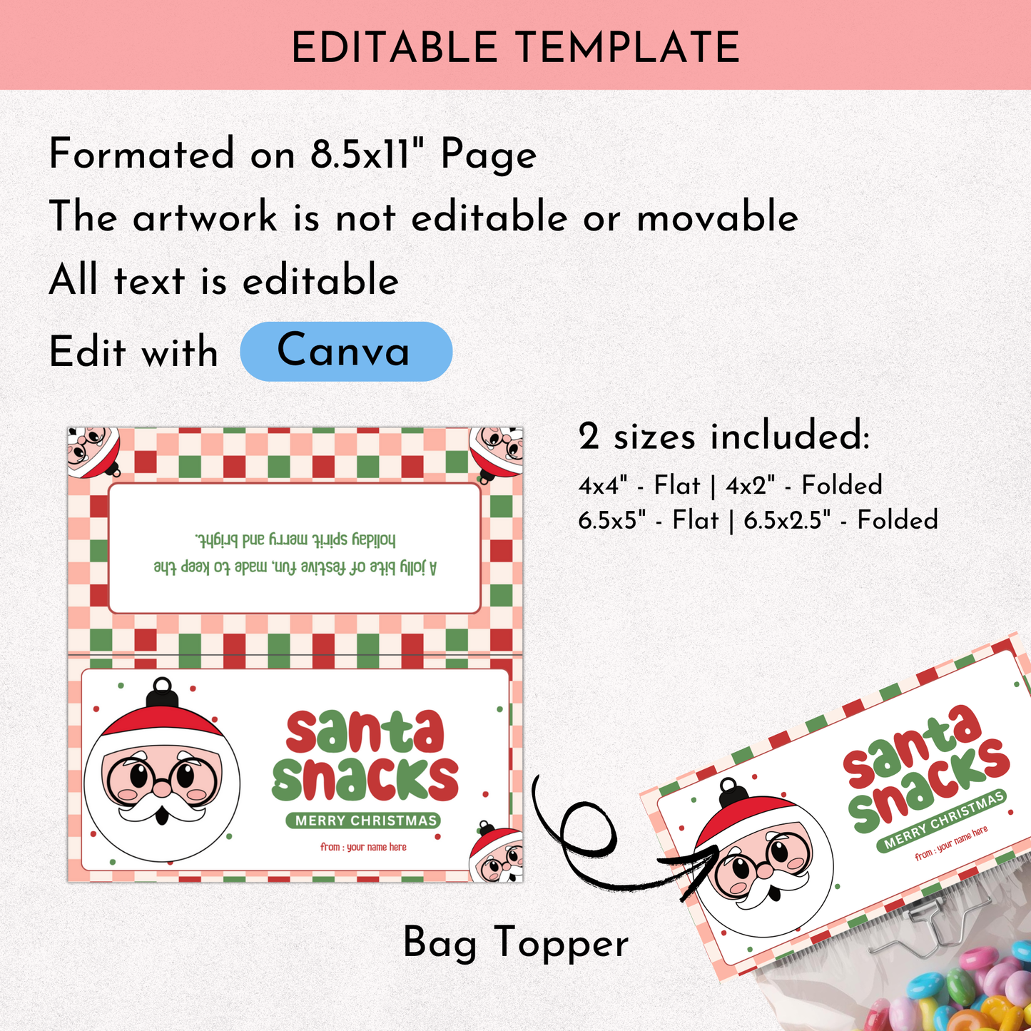 Christmas Treat Bag Toppers Set | Editable 02