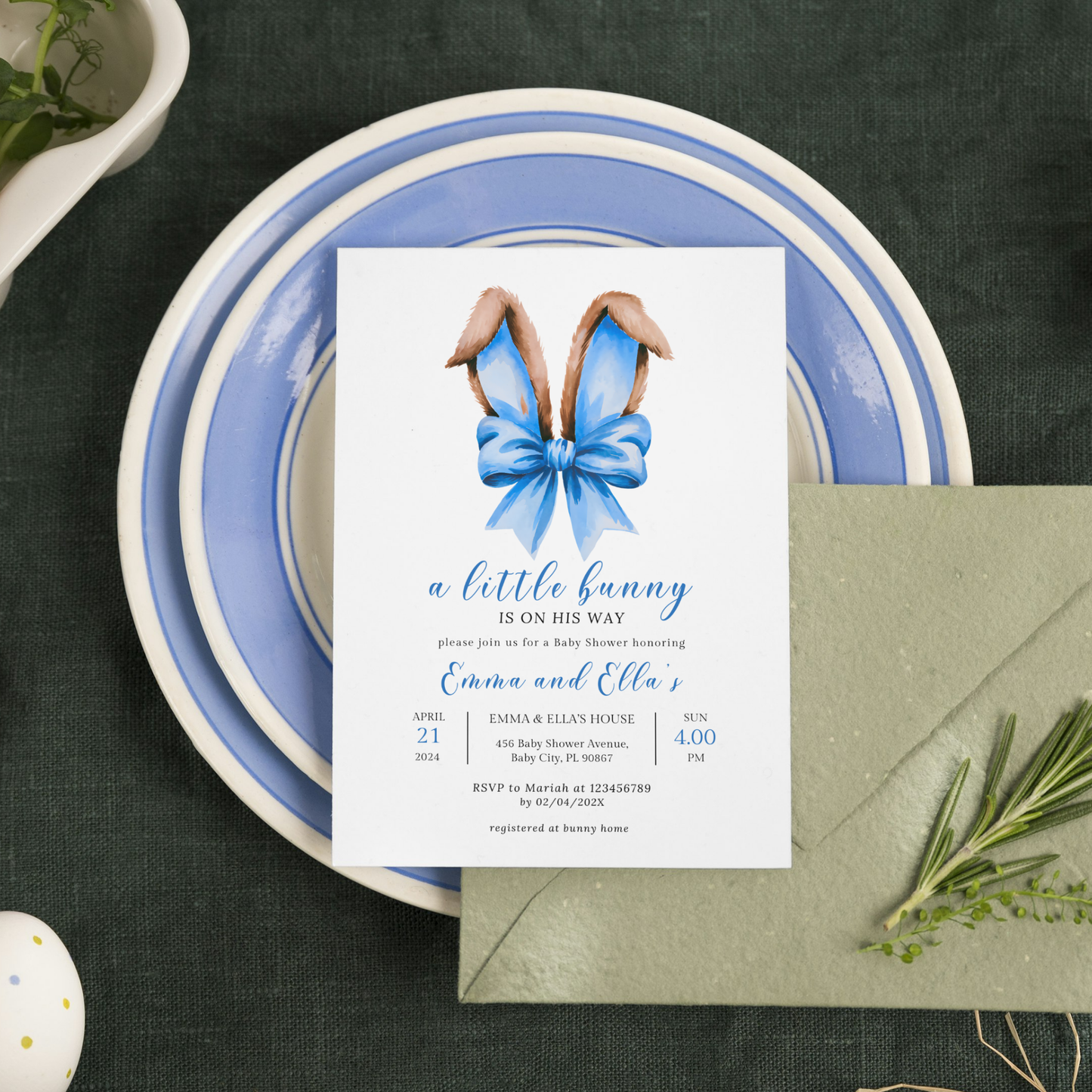 A Little Bunny is on His Way Baby Shower Invitation Set