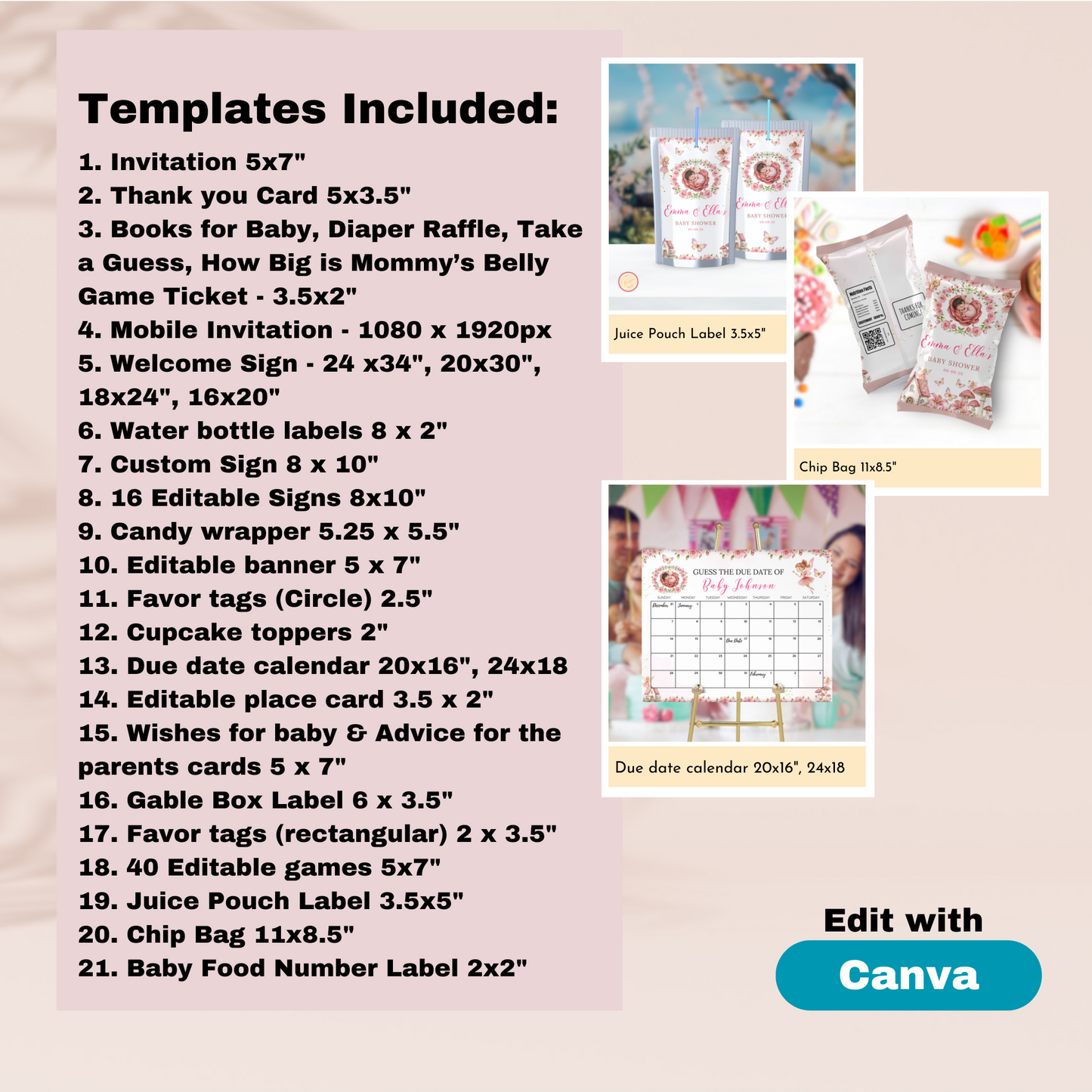 Fairy Baby Shower Template Bundle #1