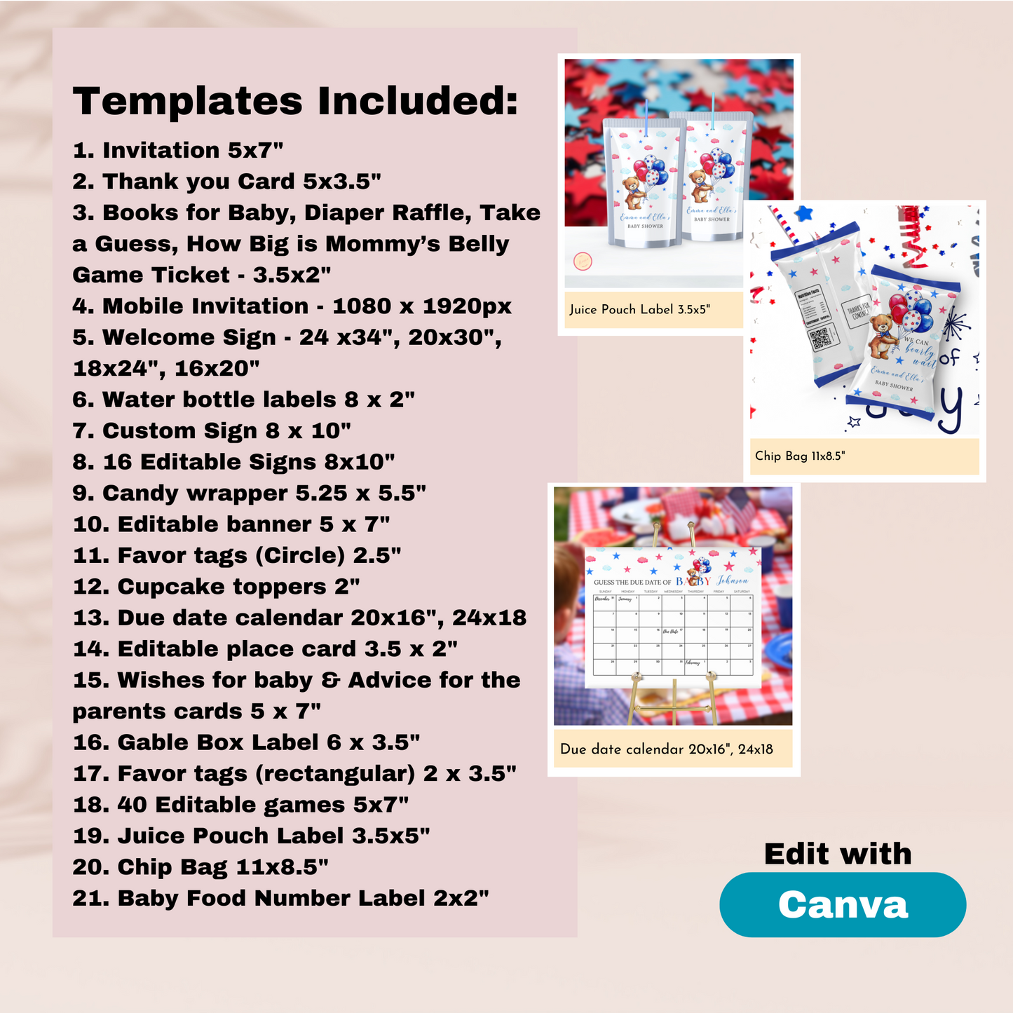 Patriotic Baby Shower Template Bundle #1