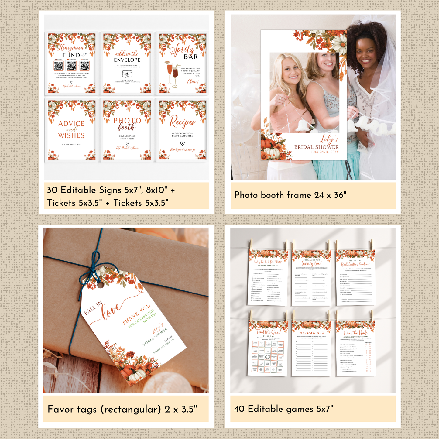 Fall in Love Bridal Shower Template Bundle #1