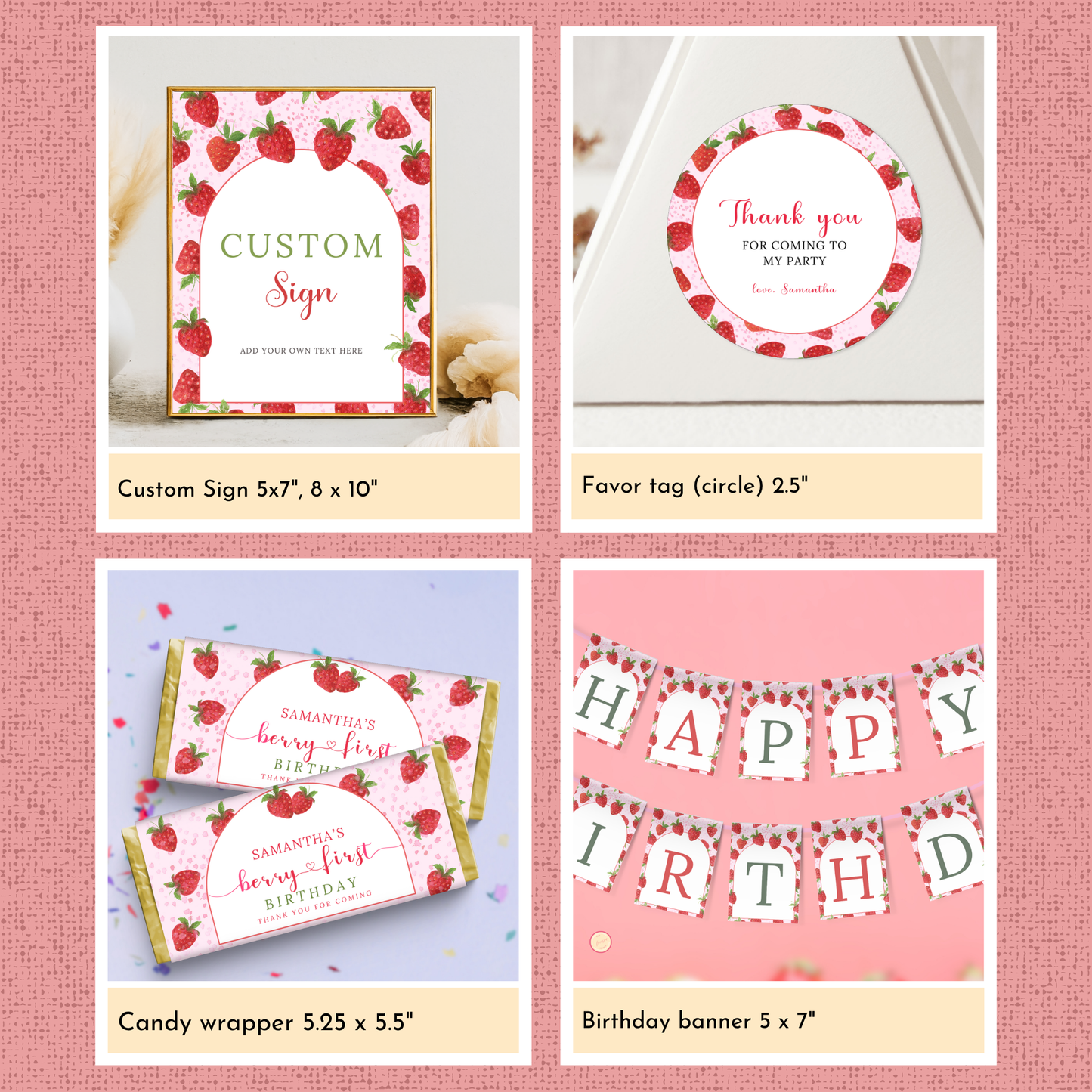 Strawberry 1st Birthday Template Bundle #1