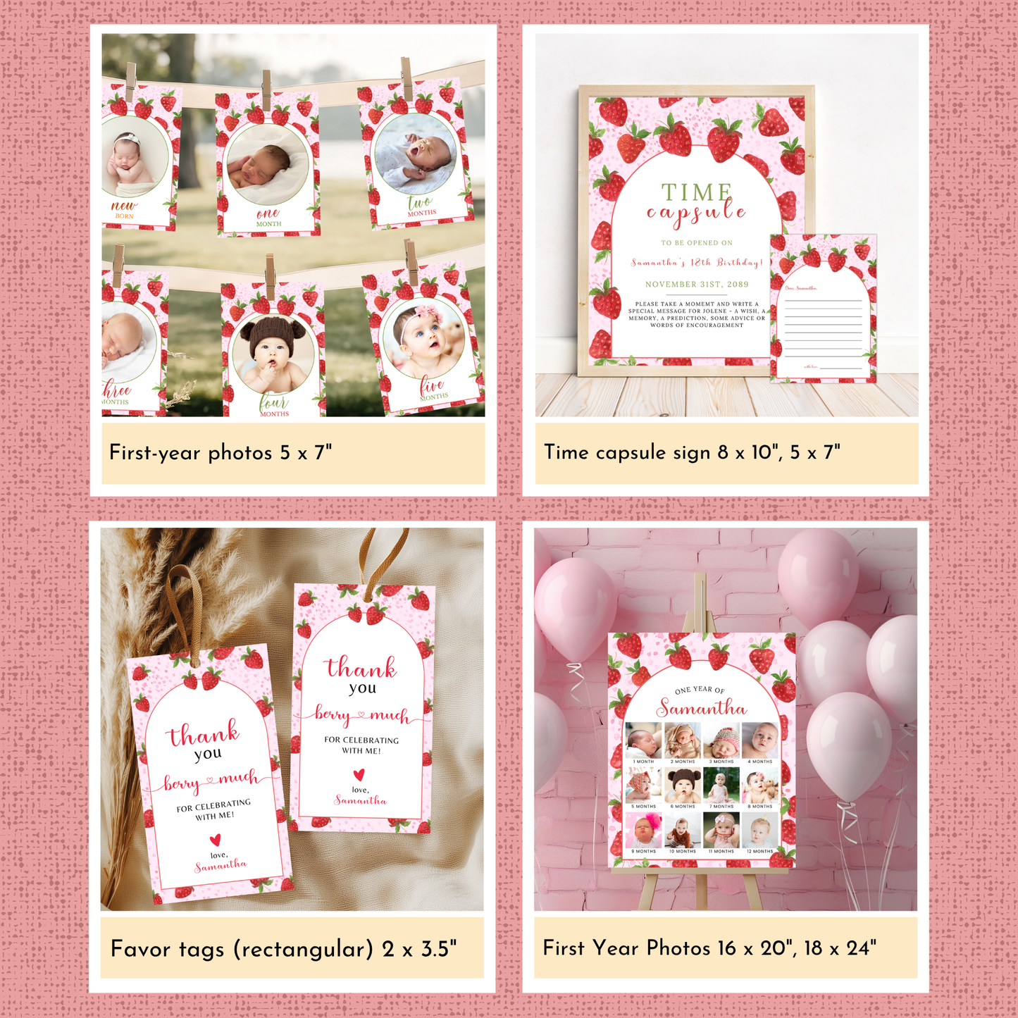 Strawberry 1st Birthday Template Bundle #1