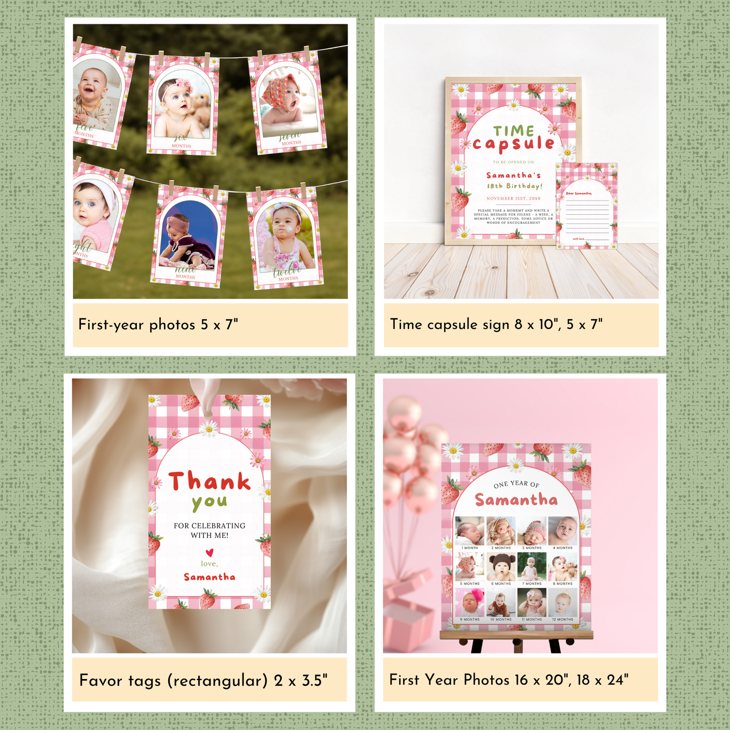 Strawberry 1st Birthday Template Bundle #2