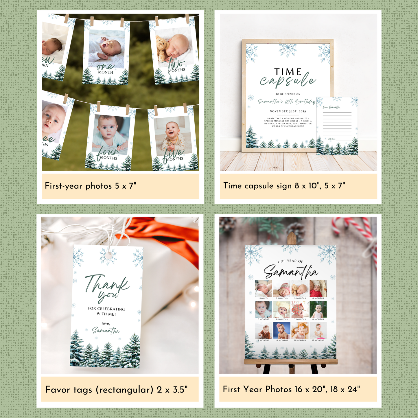 Winter 1st Birthday Template Bundle | Woodland