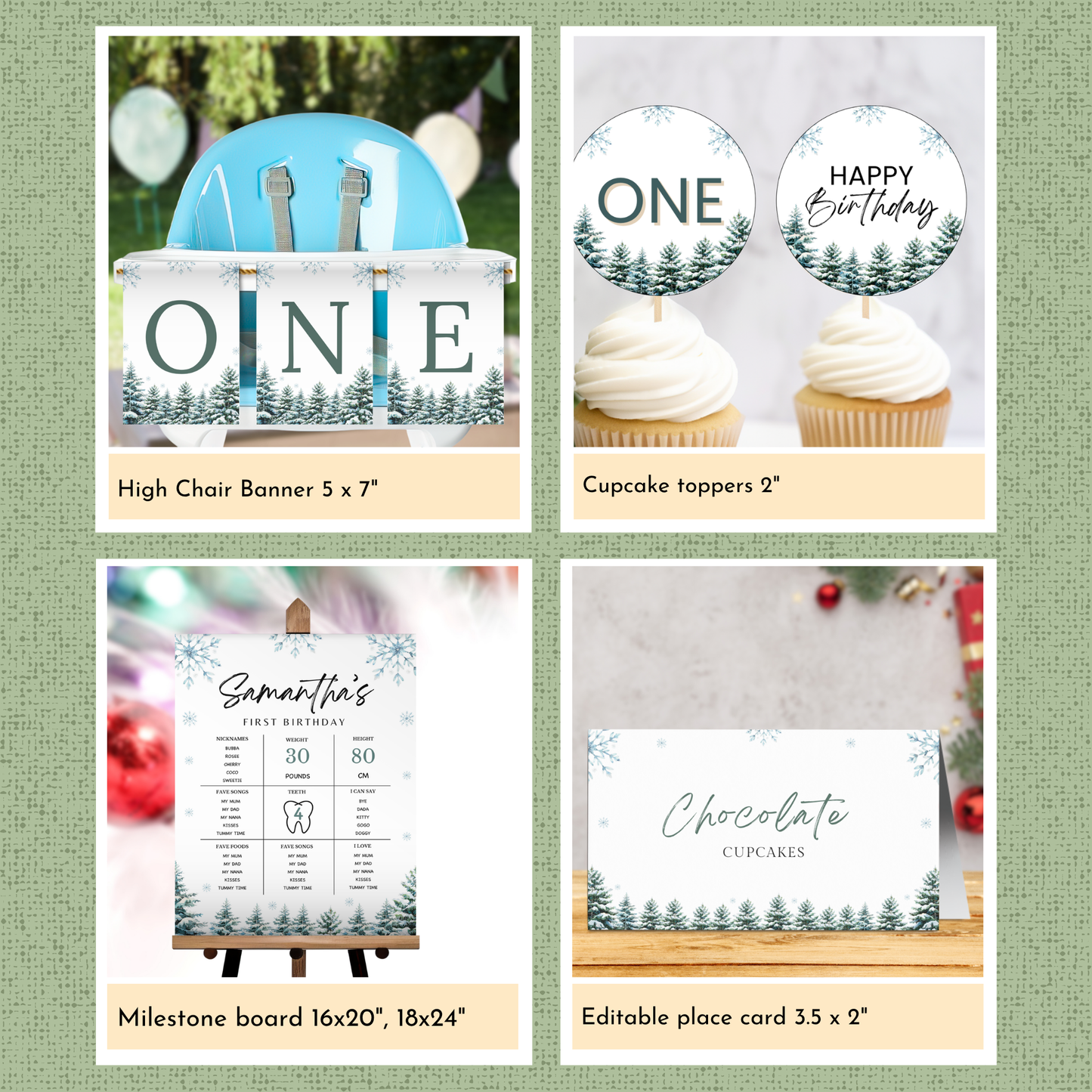 Winter 1st Birthday Template Bundle | Woodland