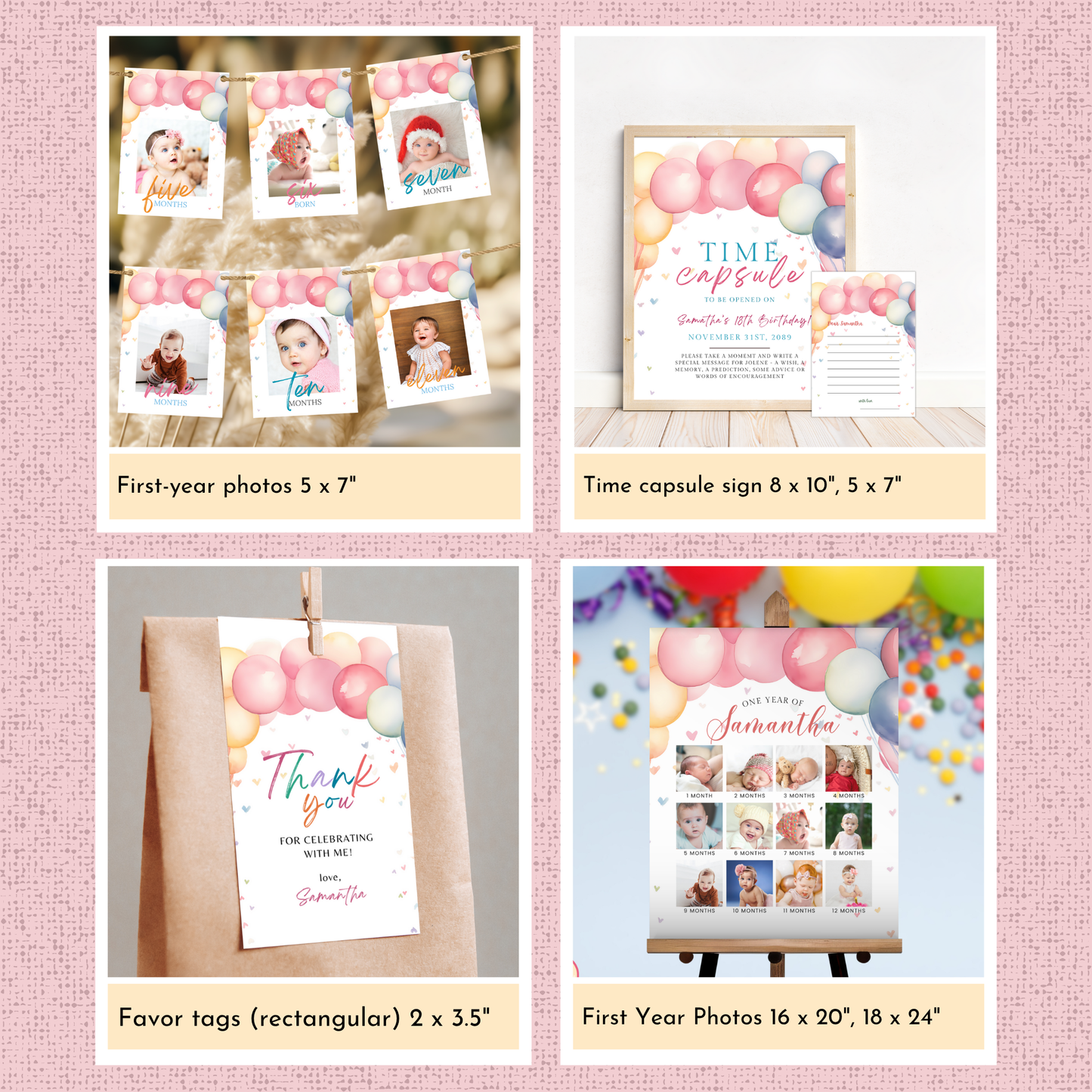 Pastel Rainbow 1st Birthday Template Bundle