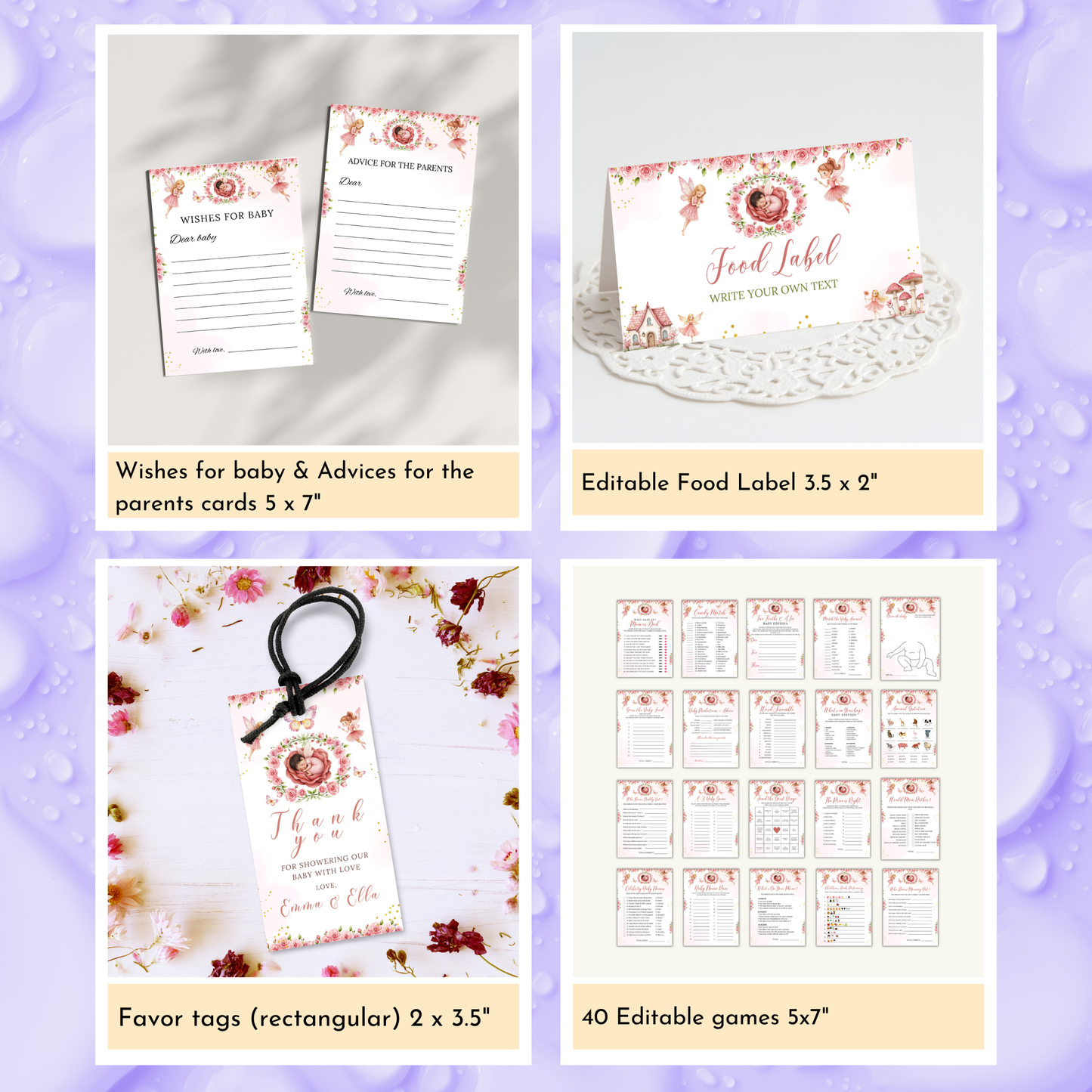 Fairy Baby Shower Template Bundle