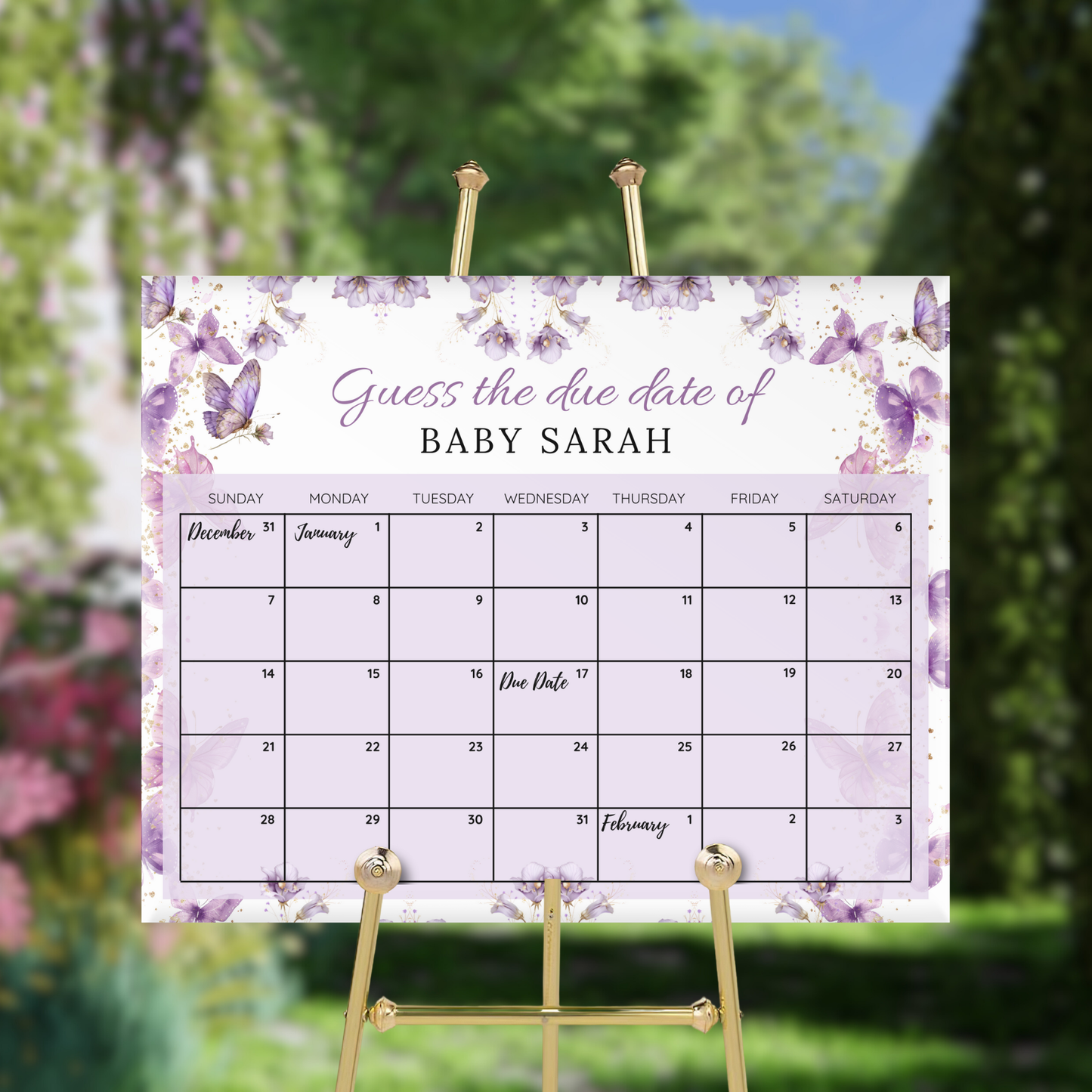 Enchanted Baby Due Date Calendar Game Template