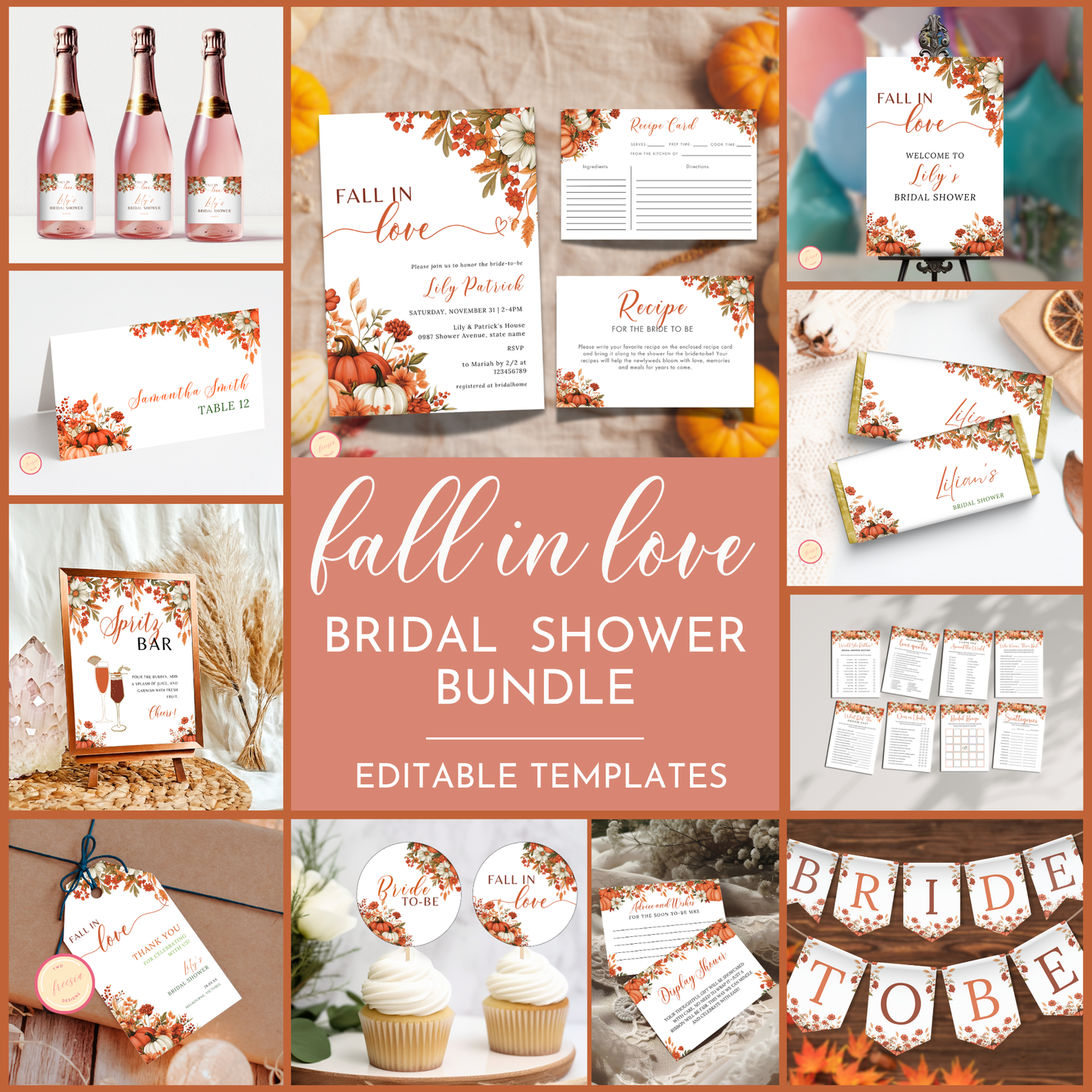 Fall in Love Bridal Shower Template Bundle #1