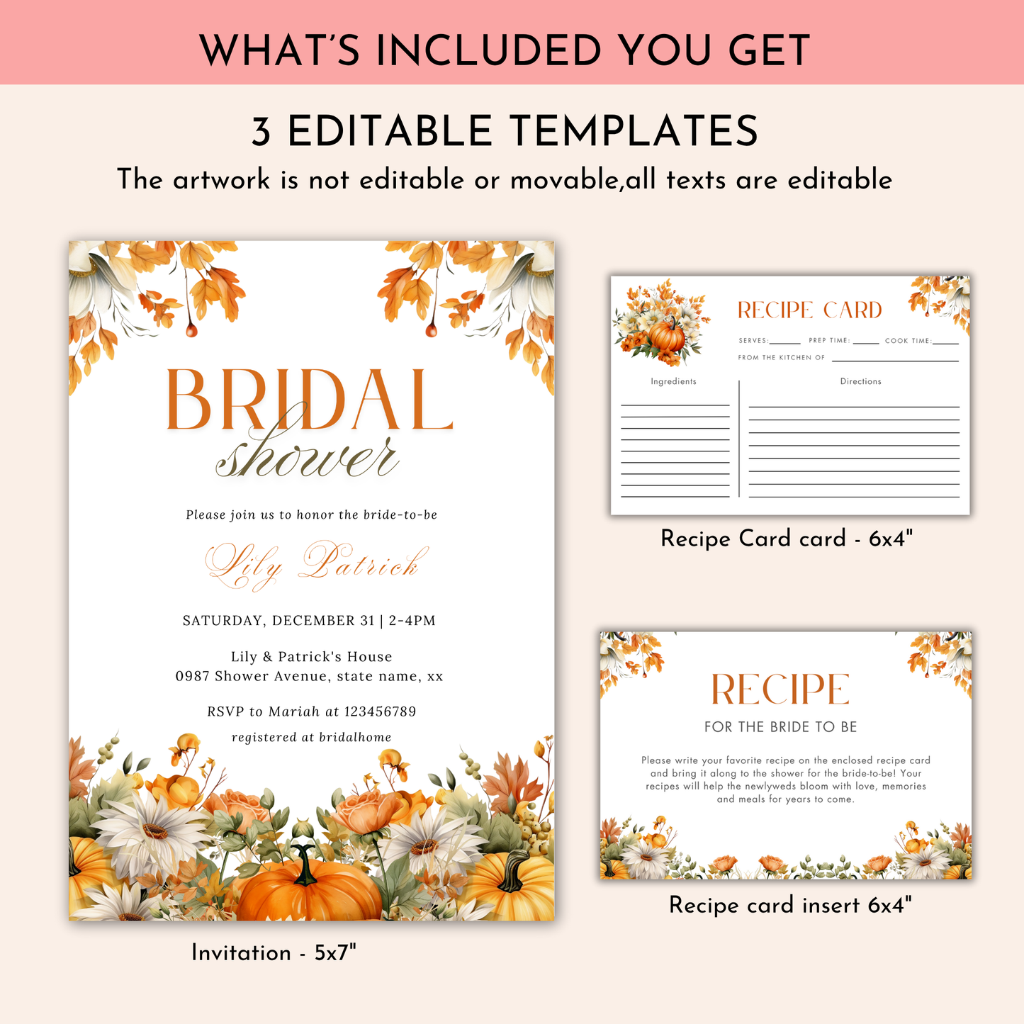 Fall Bridal Shower + Recipe Card Bundle