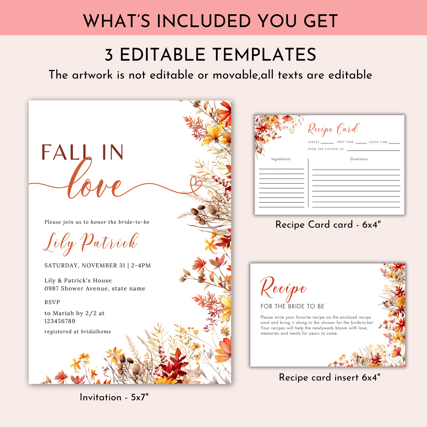 Fall in Love Bridal Shower + Recipe Card Bundle #2
