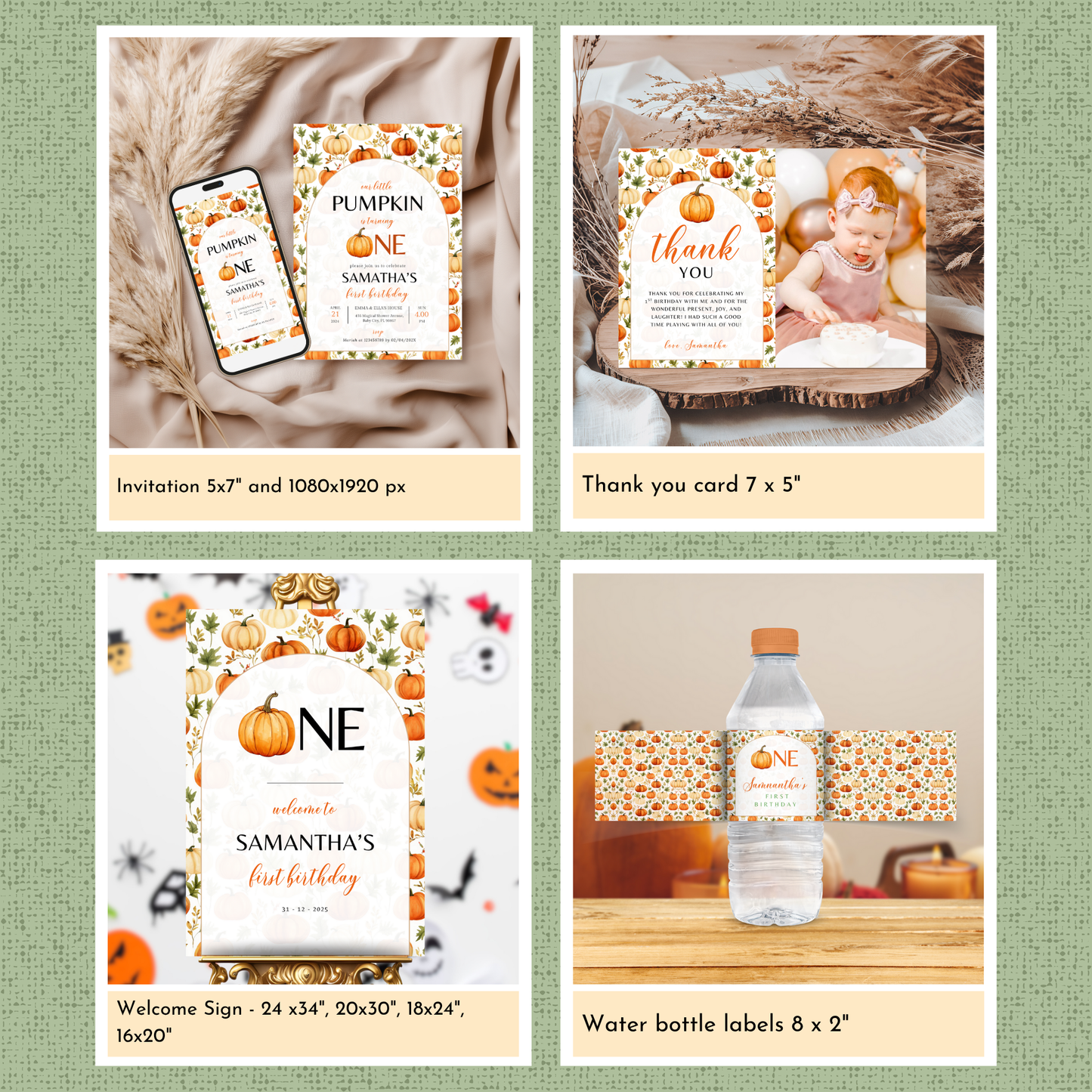 Pumpkin 1st Birthday Template Bundle #2