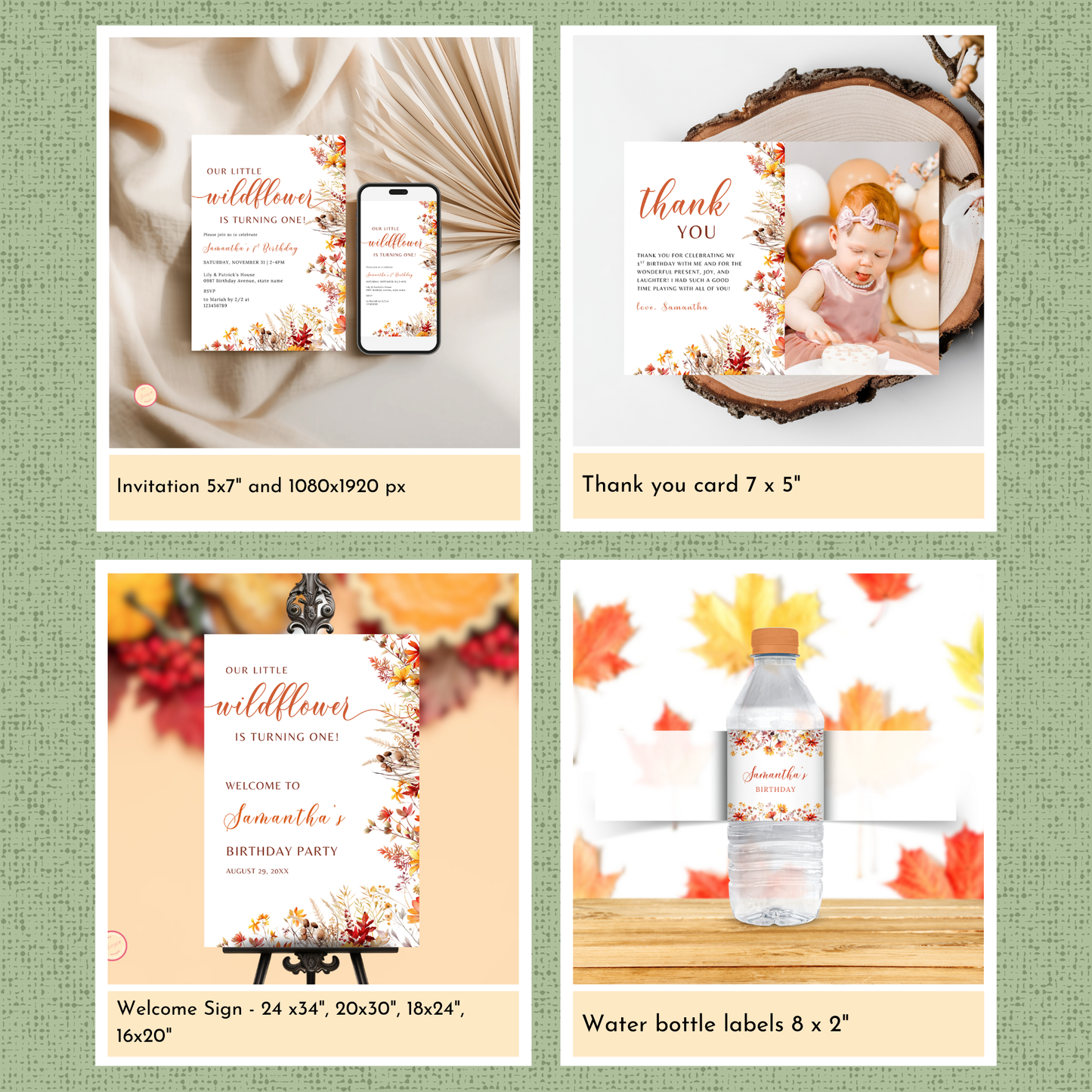 Fall Wildflower 1st Birthday Template Bundle #1