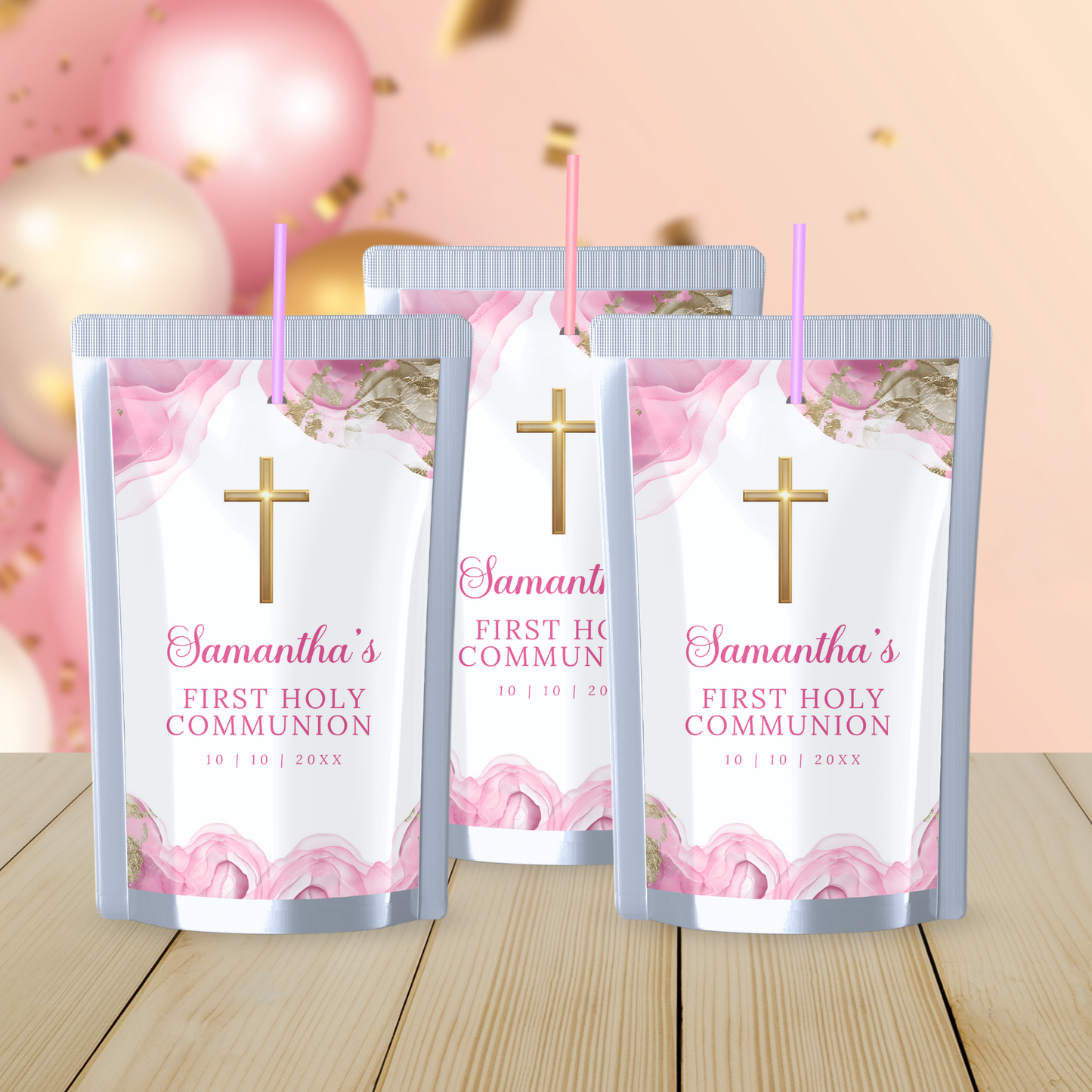 1st Holy Communion Juice Label - Pink