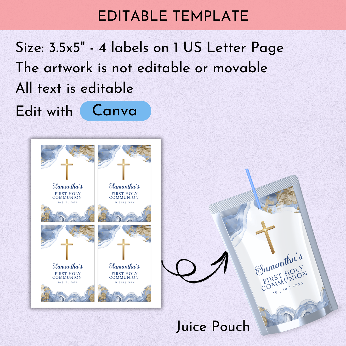 1st Holy Communion Juice Label - Blue