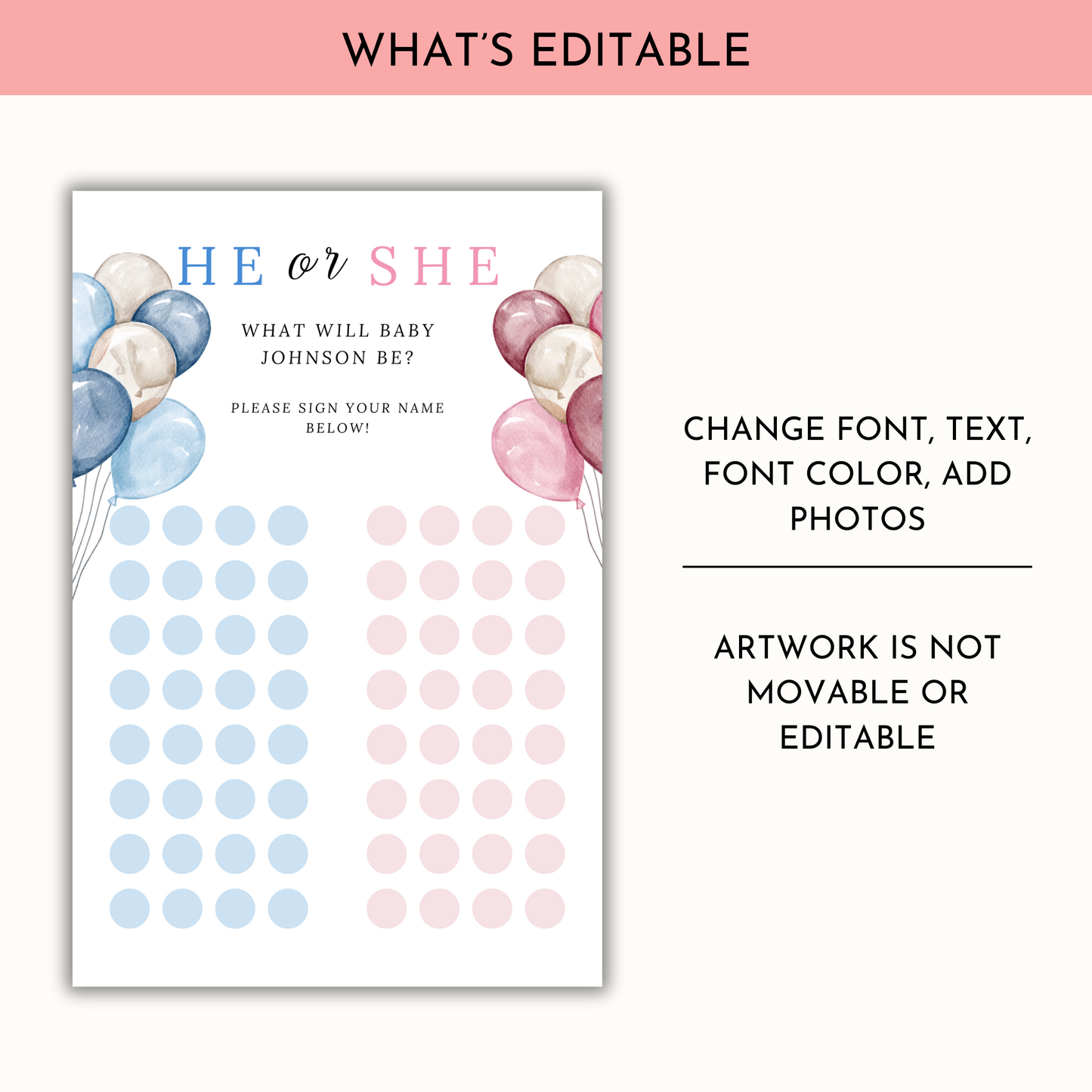 Gender Reveal Voting Sign Template - Balloons