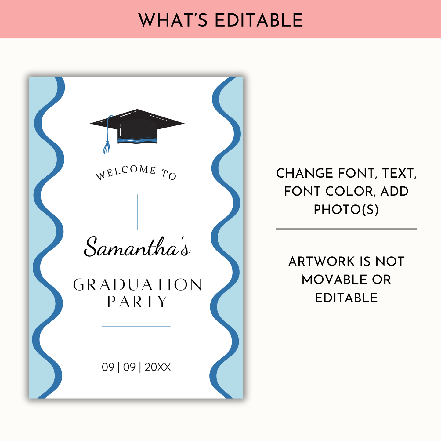 Graduation Party Welcome Sign Template - Wavy Blue