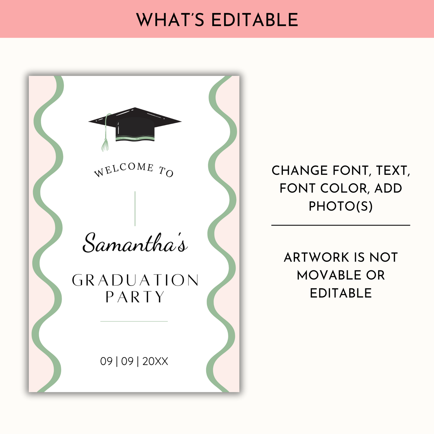 Graduation Party Welcome Sign Template - Wavy Green