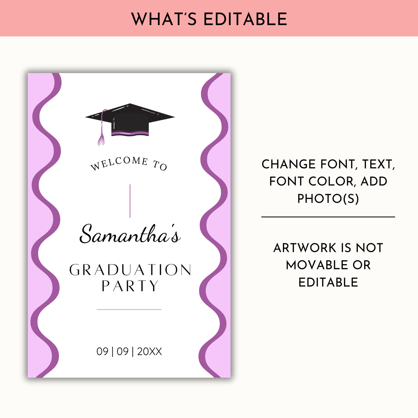Graduation Party Welcome Sign Template - Wavy Purple