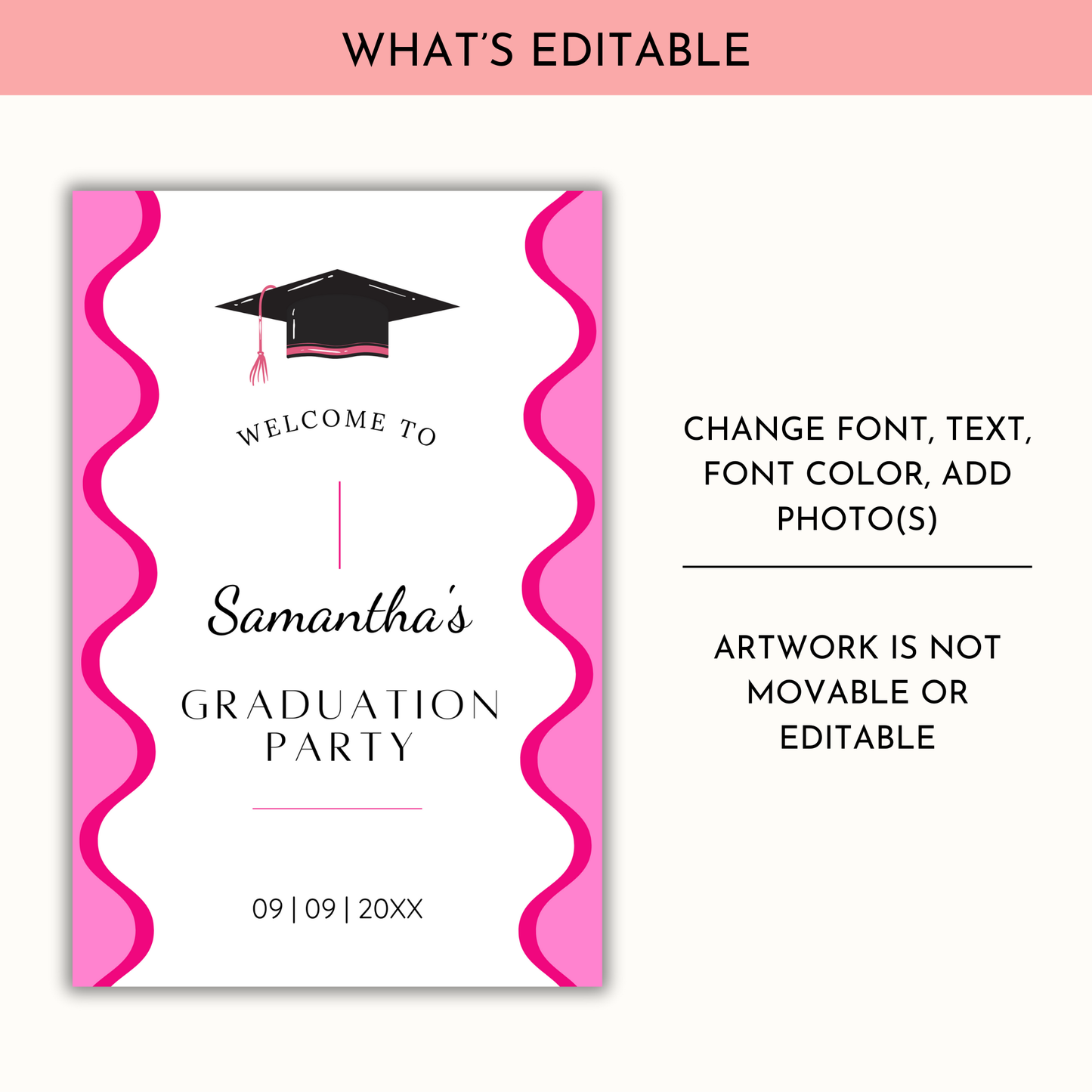 Graduation Party Welcome Sign Template - Wavy Pink