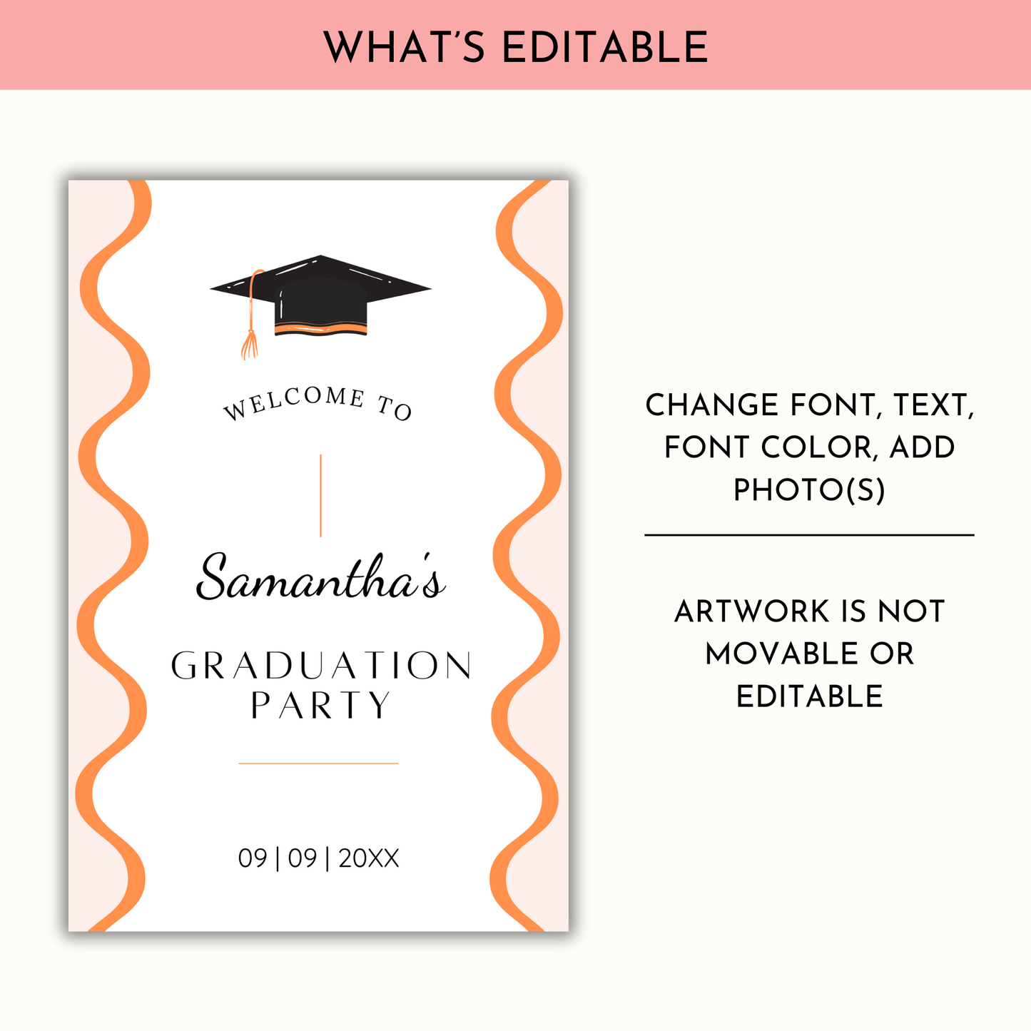 Graduation Party Welcome Sign Template - Wavy Orange