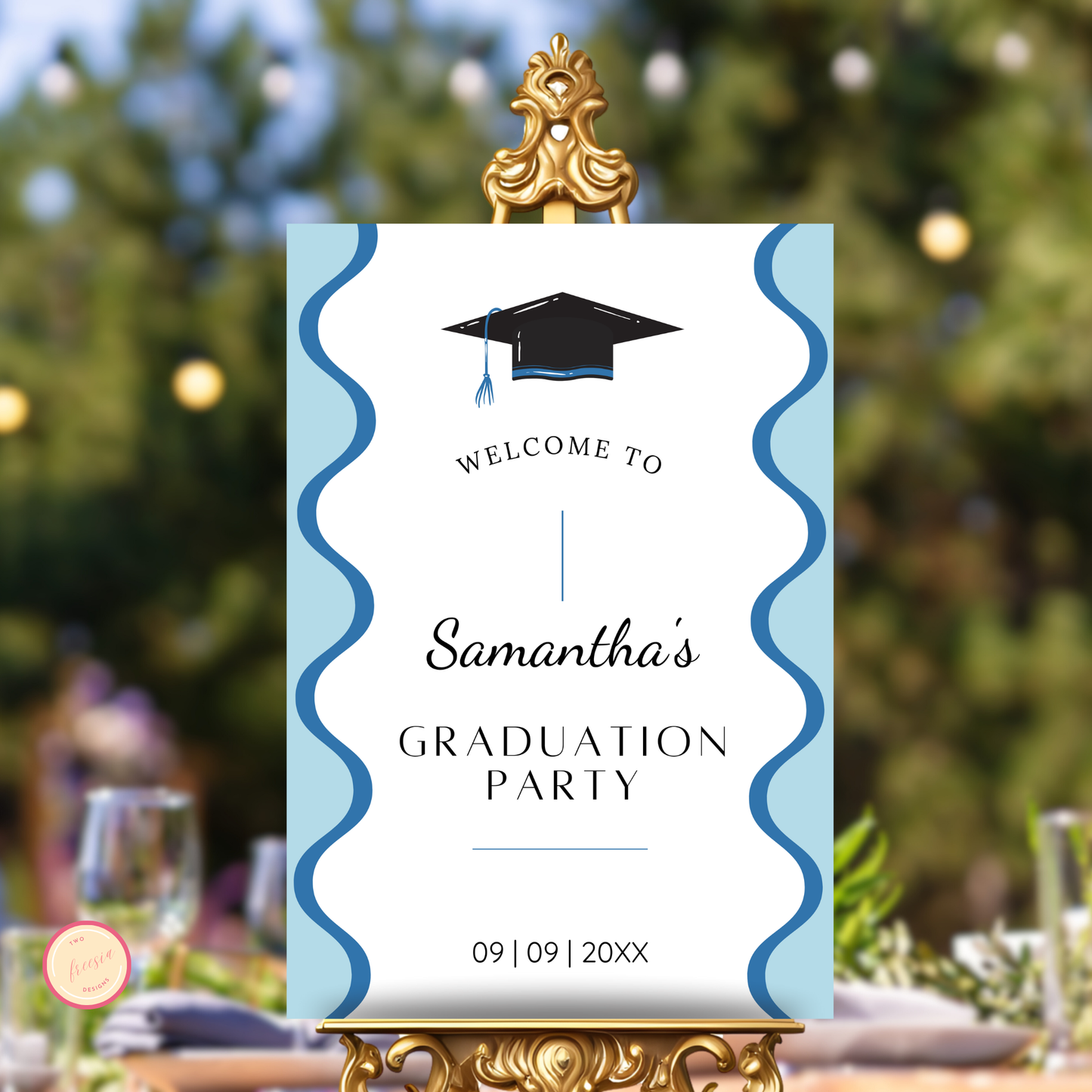 Graduation Party Welcome Sign Template - Wavy Blue