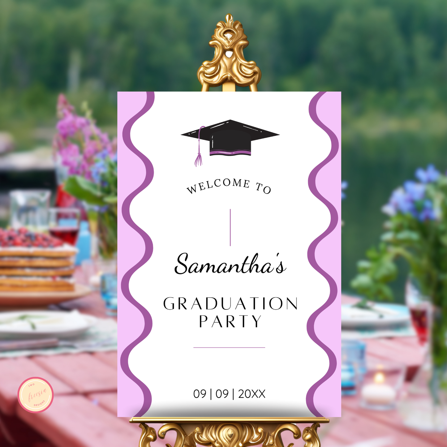 Graduation Party Welcome Sign Template - Wavy Purple