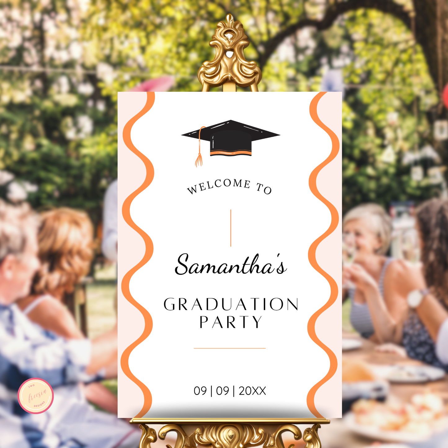 Graduation Party Welcome Sign Template - Wavy Orange