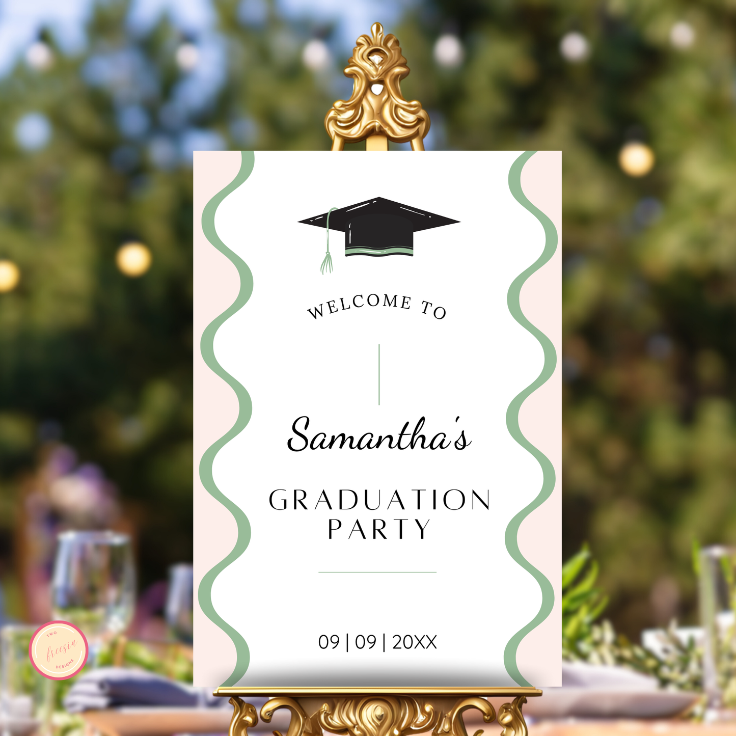 Graduation Party Welcome Sign Template - Wavy Green