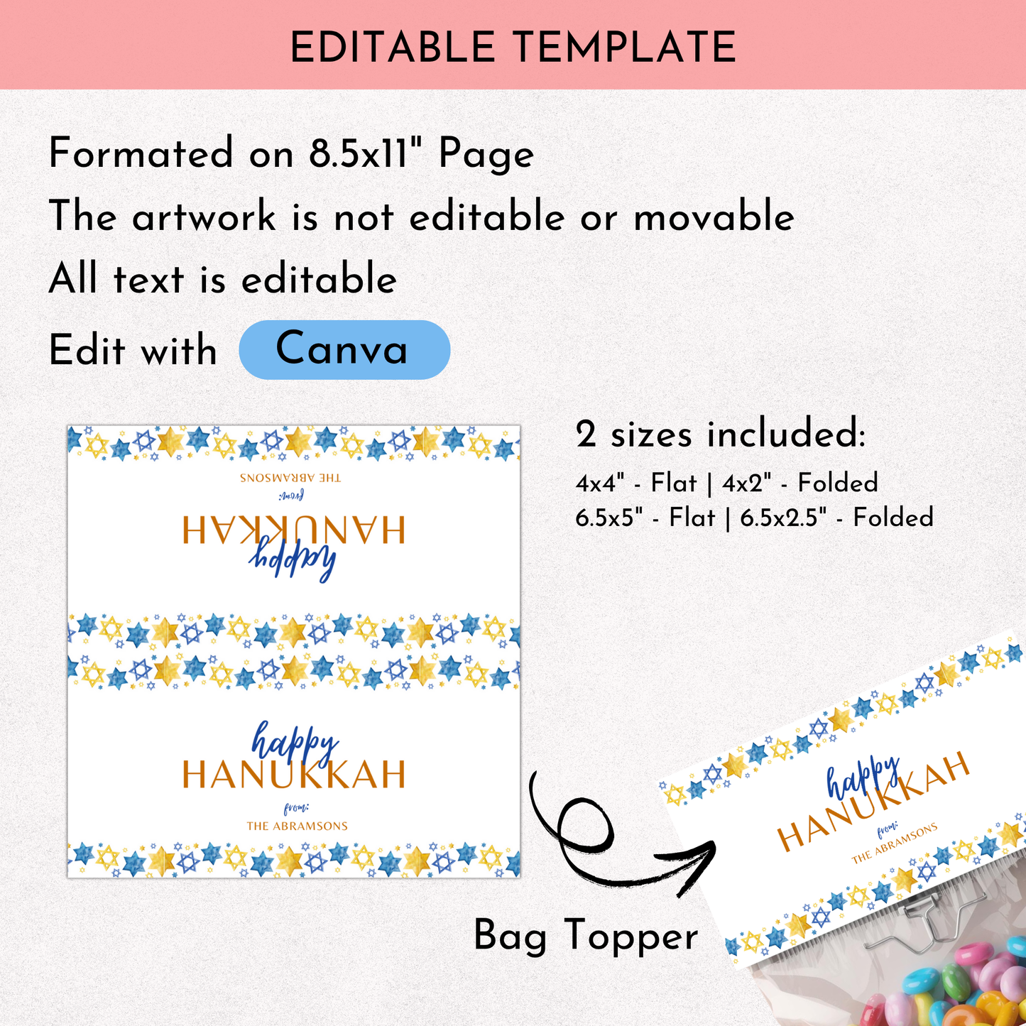 Hanukkah Christmas Treat Bag Topper