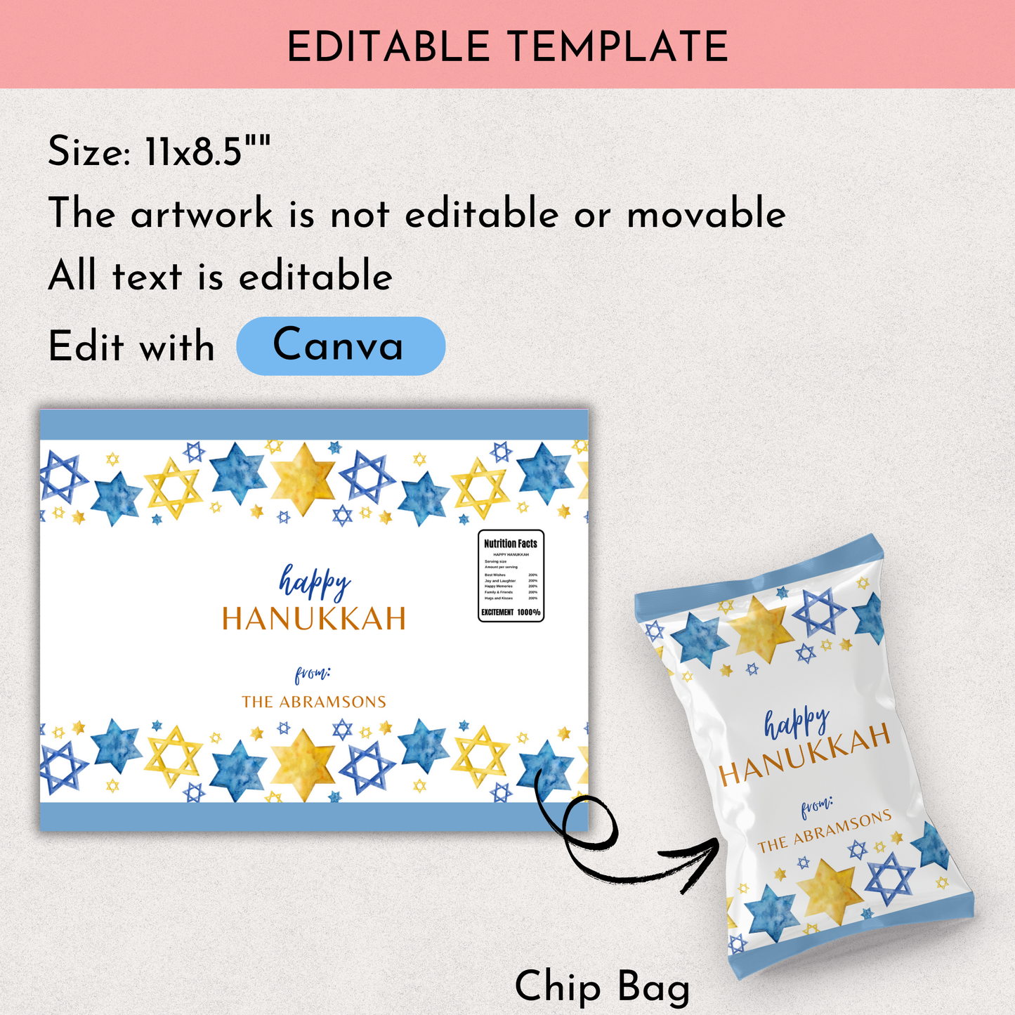 Hanukkah Chip Bag Printable