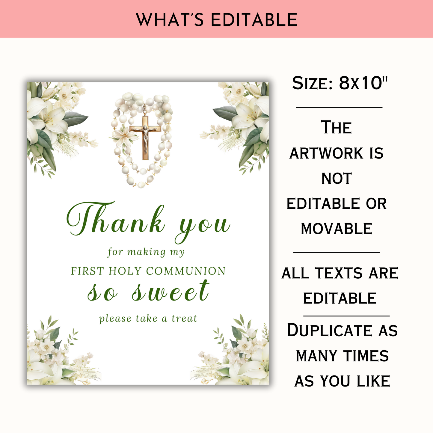 1st Communion Thank You for Coming Sign - Green