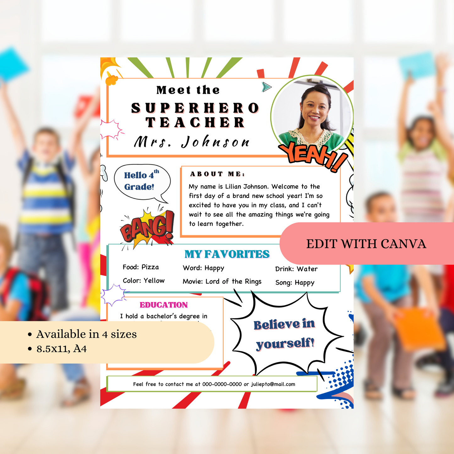 Meet your Teacher Template - Superhero