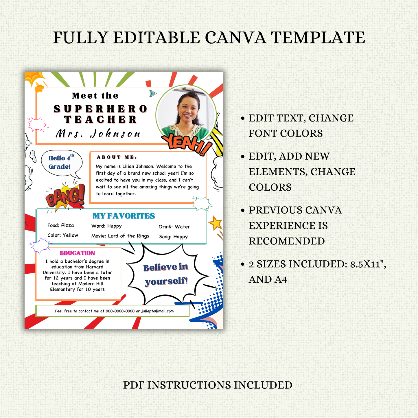 Meet your Teacher Template - Superhero
