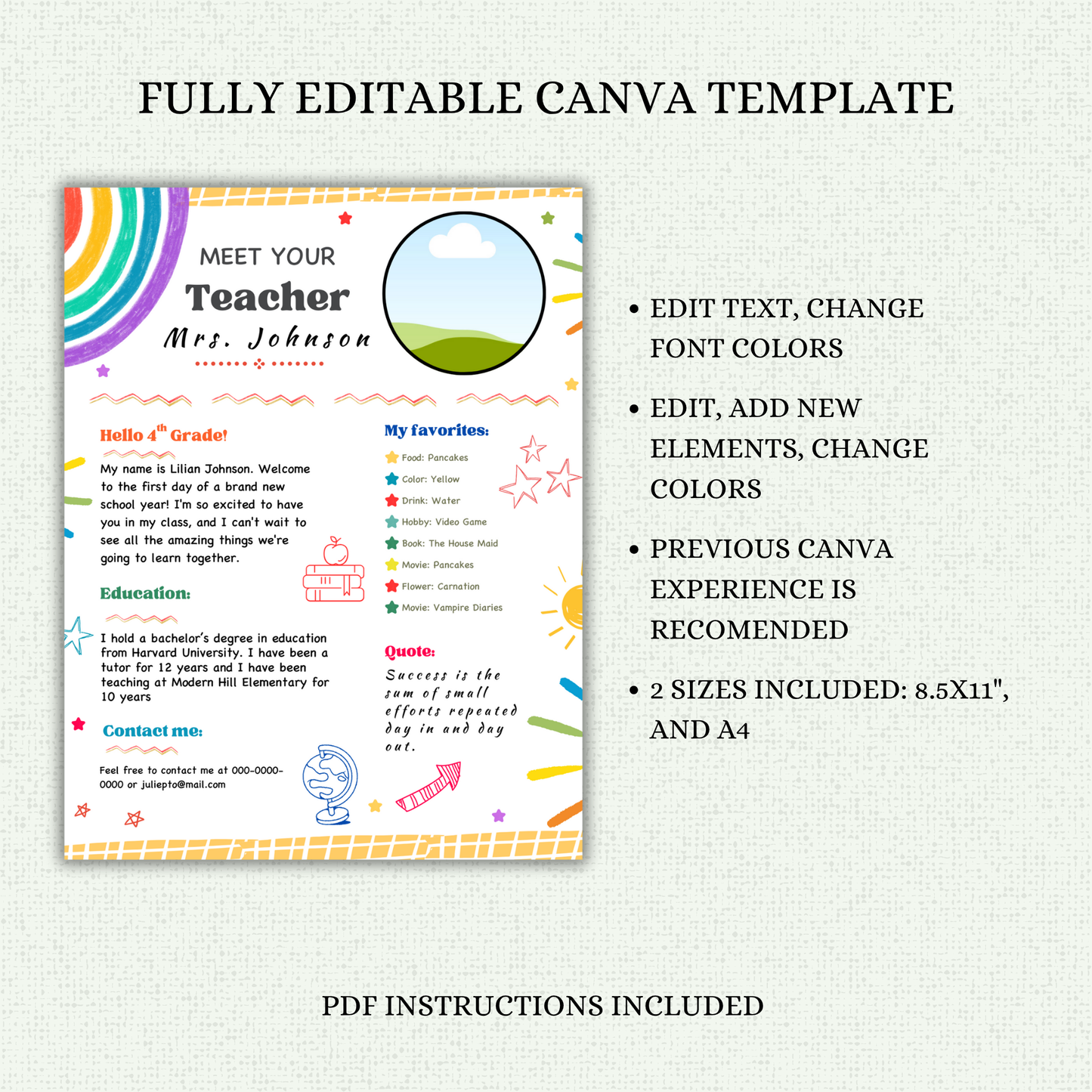 Meet your Teacher Template - Rainbow