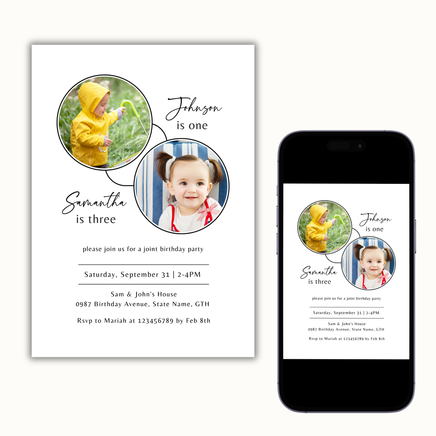 Double Birthday Invitation Template - Kids