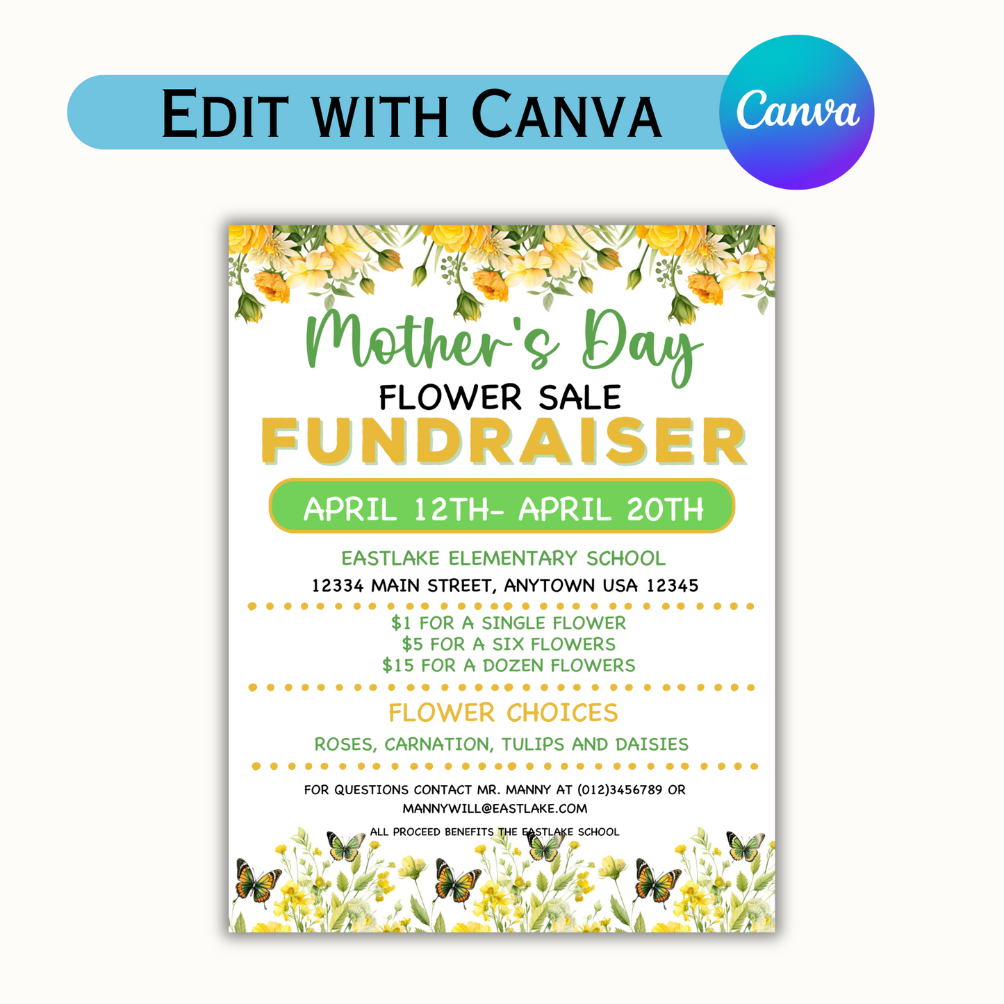 Mother's Day Flower Fundraiser Flyer - Editable Template